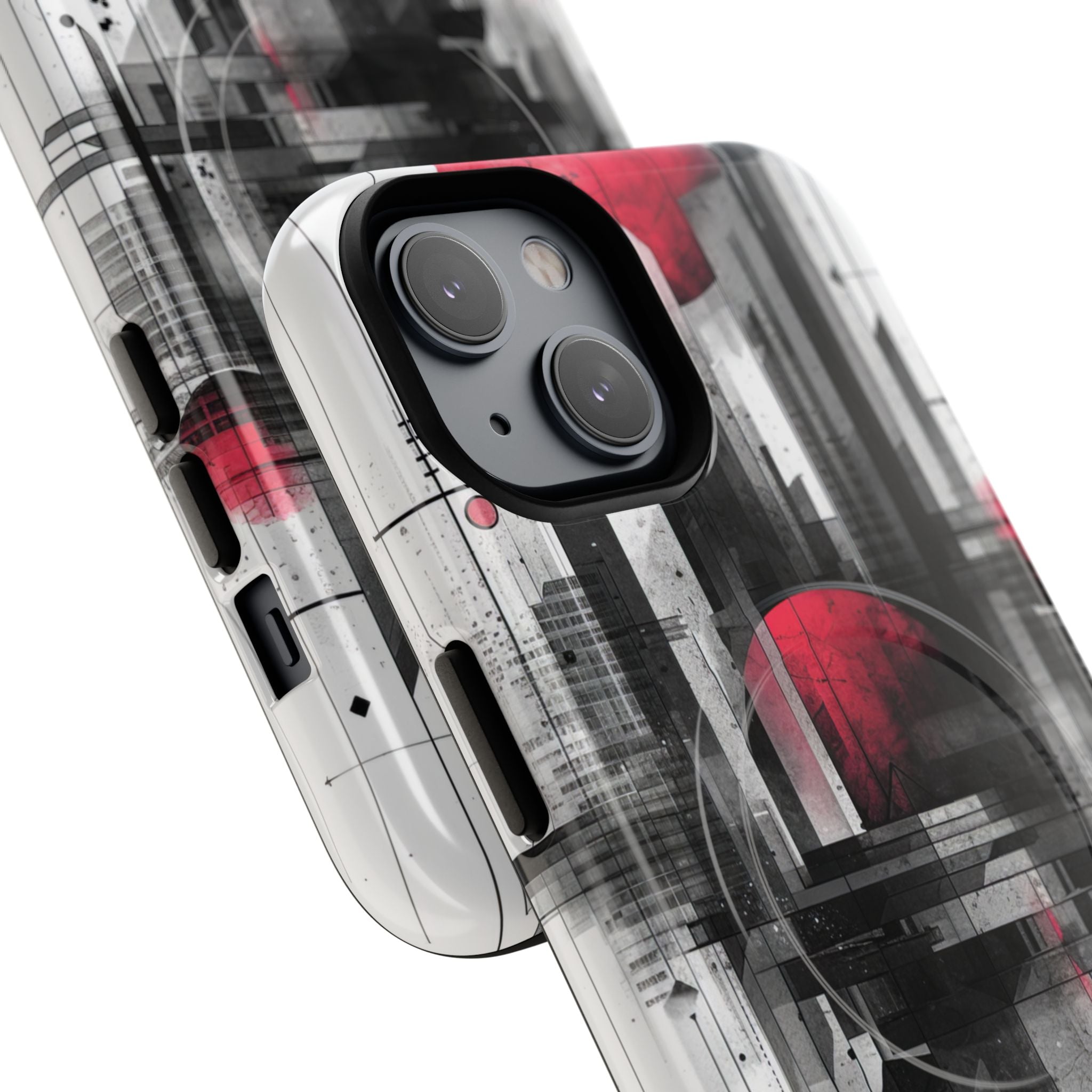Crimson Gridlines Cityscape iPhone 14 - Tough+
