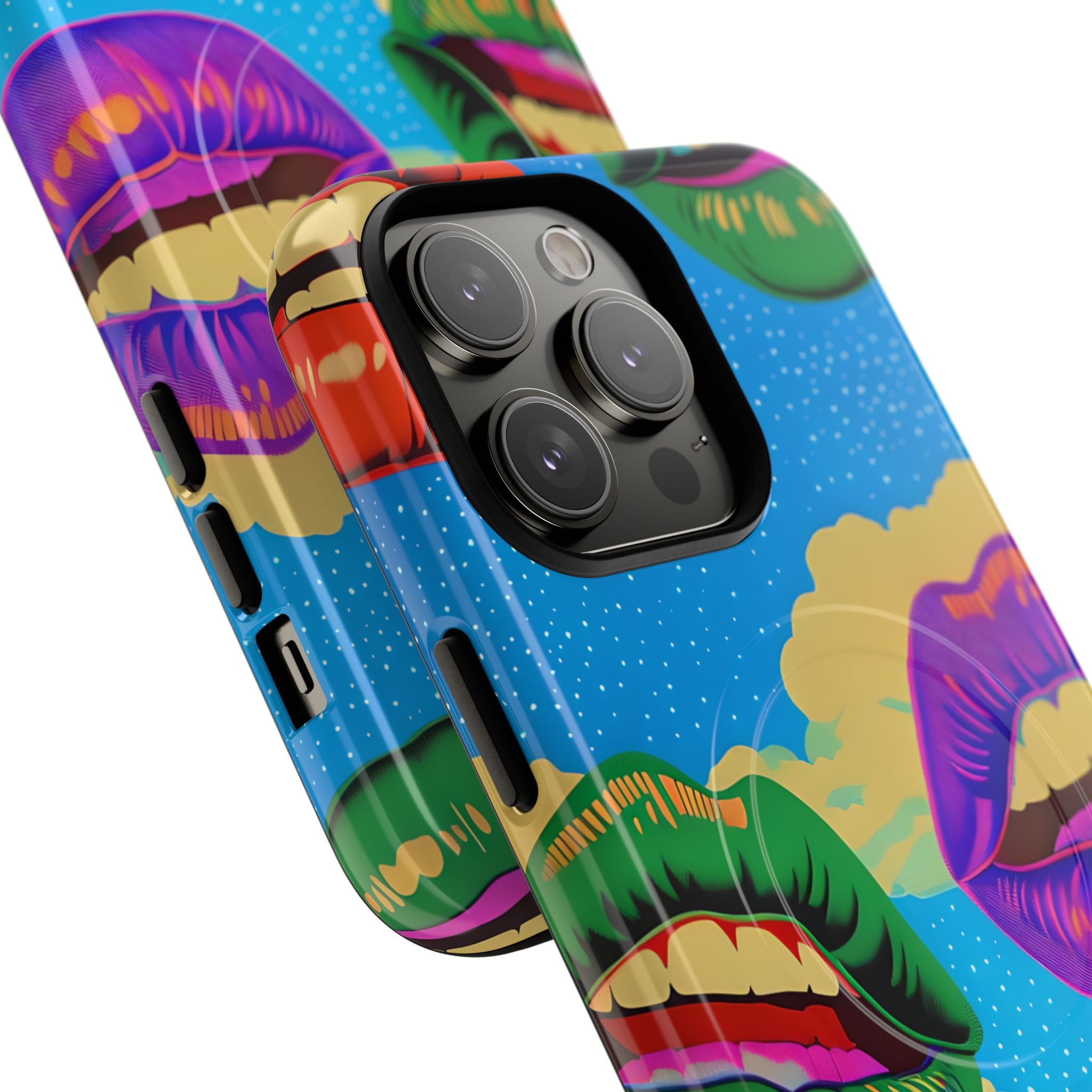 Colorful Surreal Lips Floating Bright Blue Sky iPhone 14 - Tough+