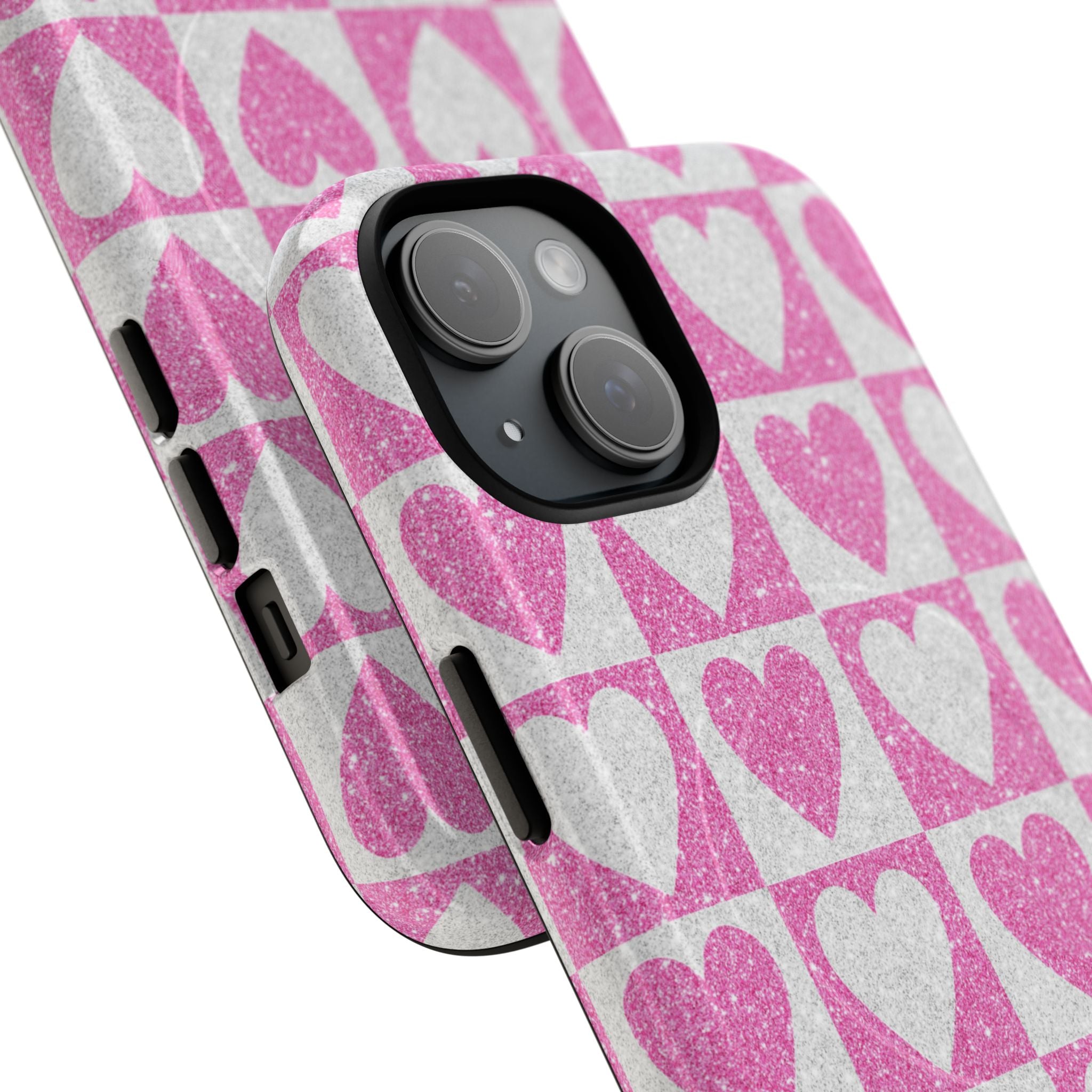 Glitter Heart Grid iPhone 15 Case - Tough+