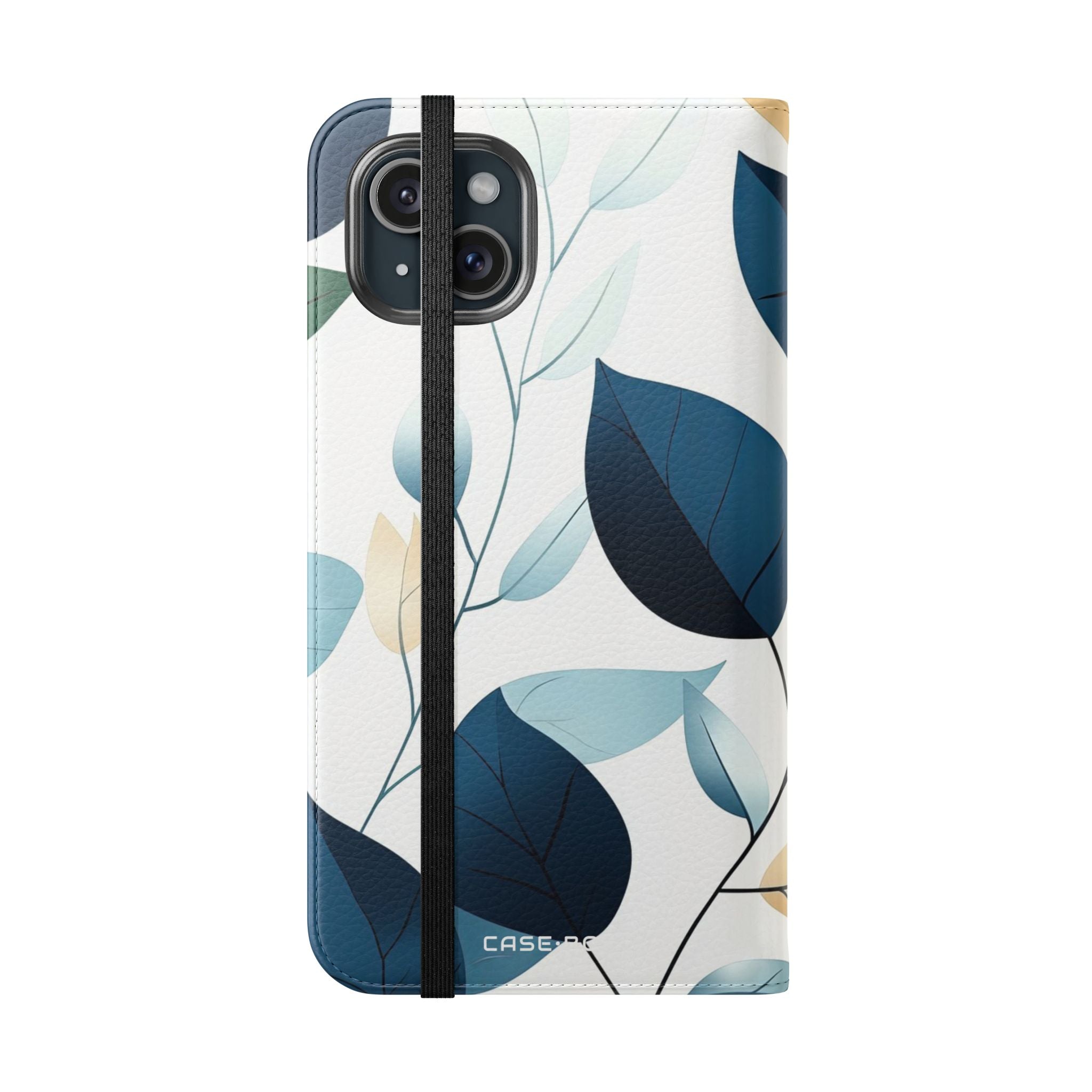 Navy Leaf Veins - iPhone 15 Plus Case - Wallet