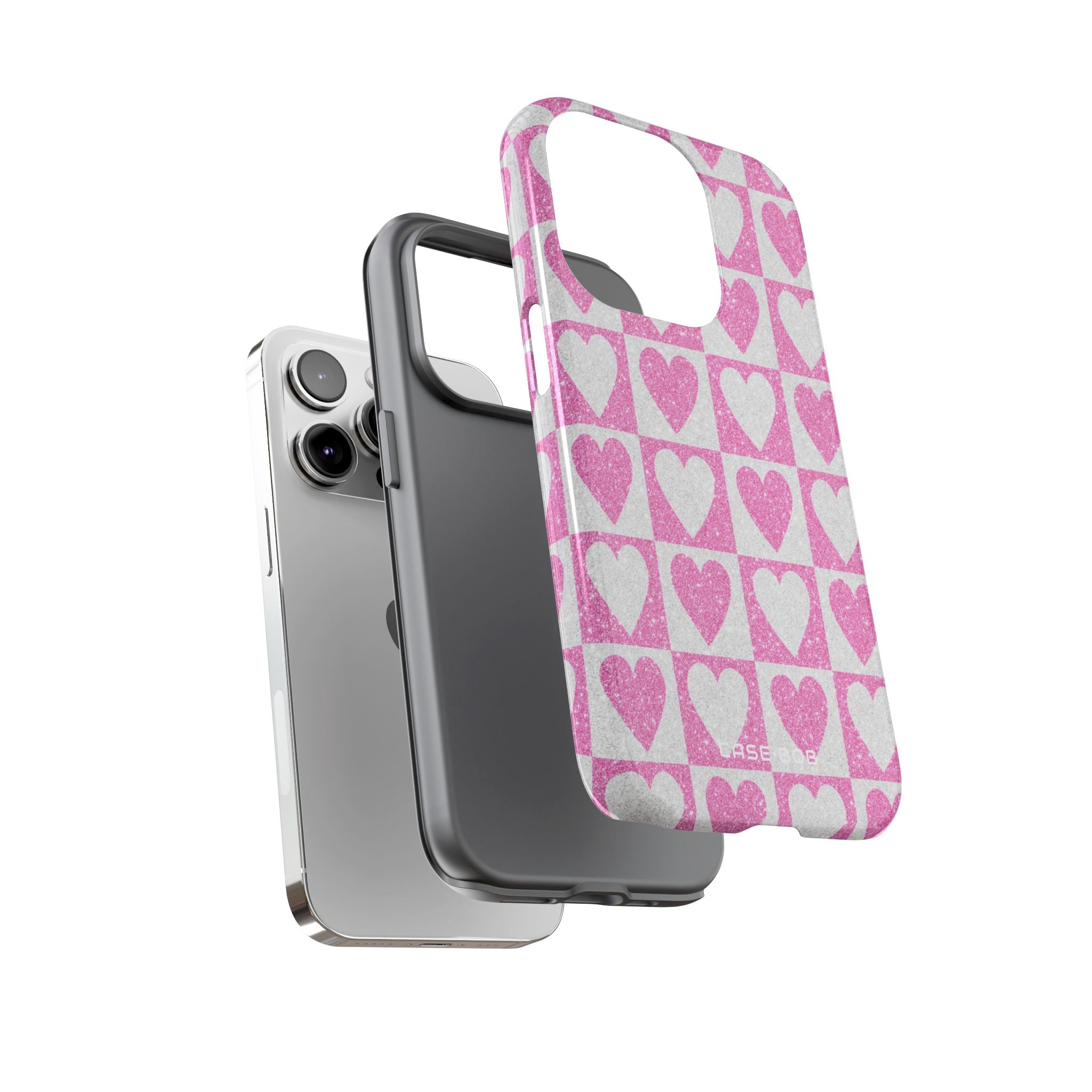 Glitter Heart Grid iPhone 14 Pro Case - Tough