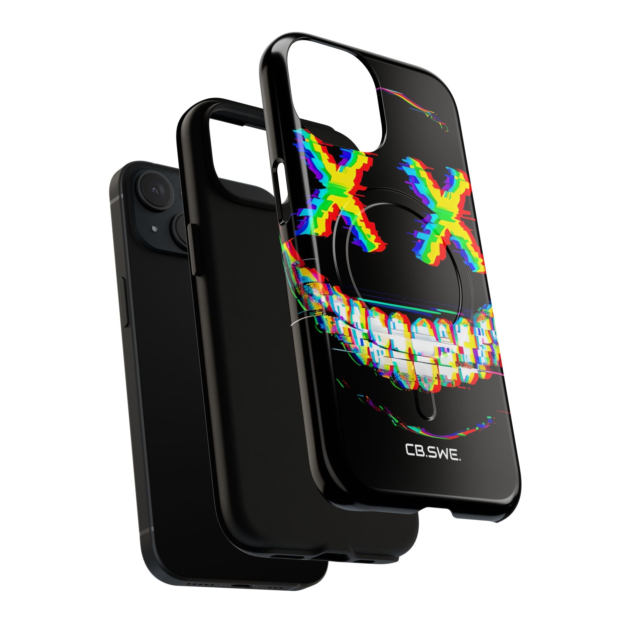 Sinister Glitch Art Smiley Face Digital Phone iPhone 15 - Tough+