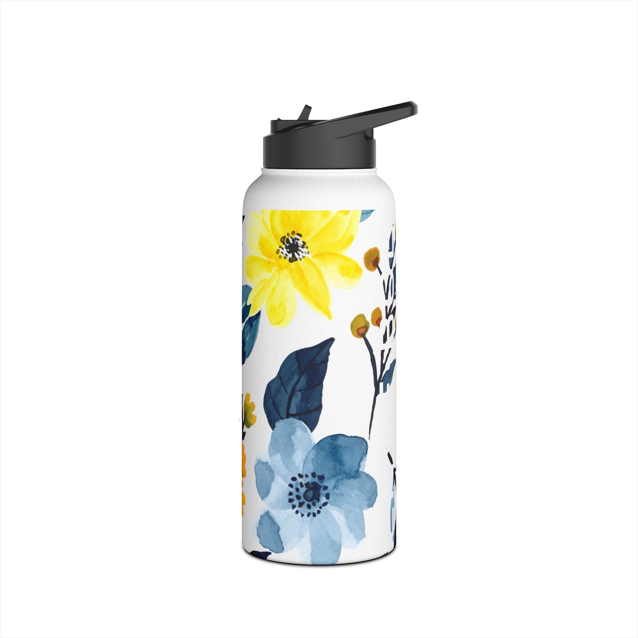 Yellow Blue Blossoms - Stainless Steel Water Bottle