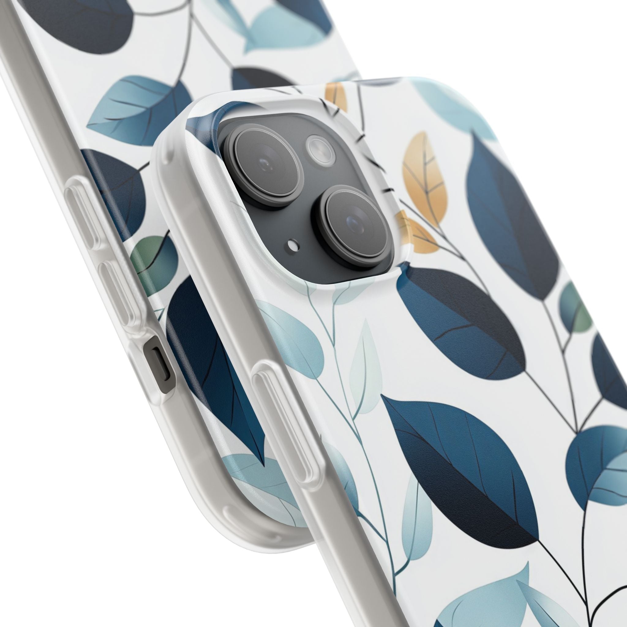 Navy Leaf Veins iPhone 15 Case - Soft