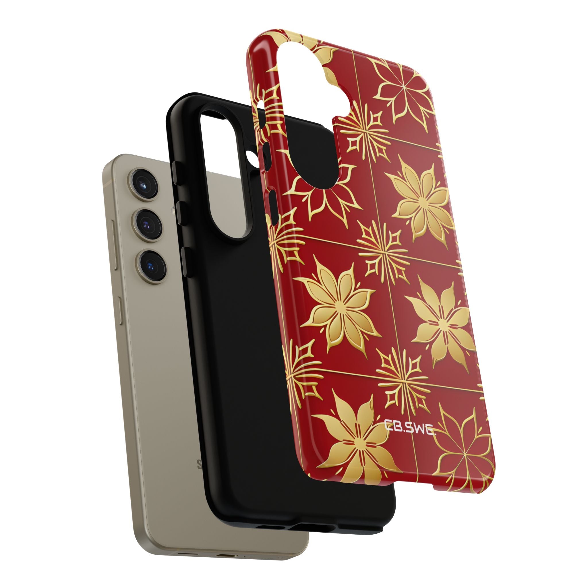 Elegant Gold Floral Seamless Rich Red Samsung S24 - Tough