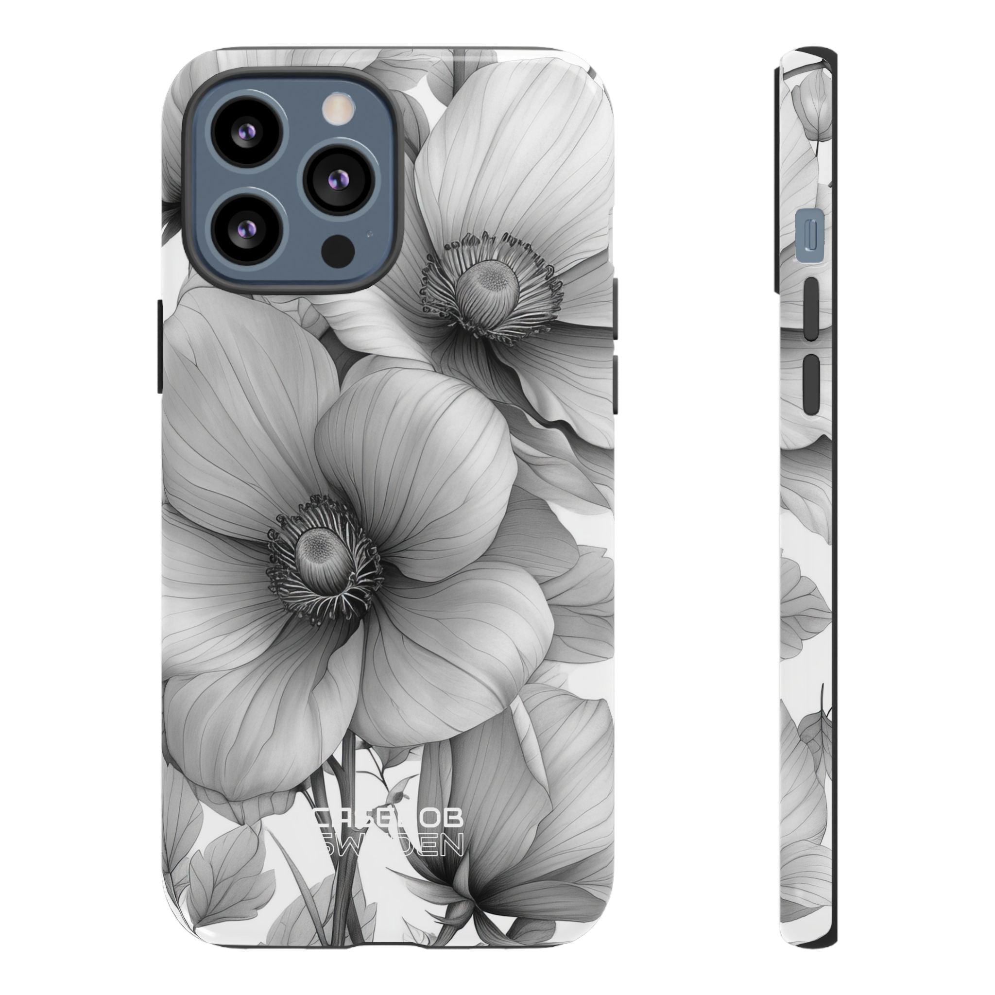 Grayscale Floral Harmony iPhone 13 - Tough