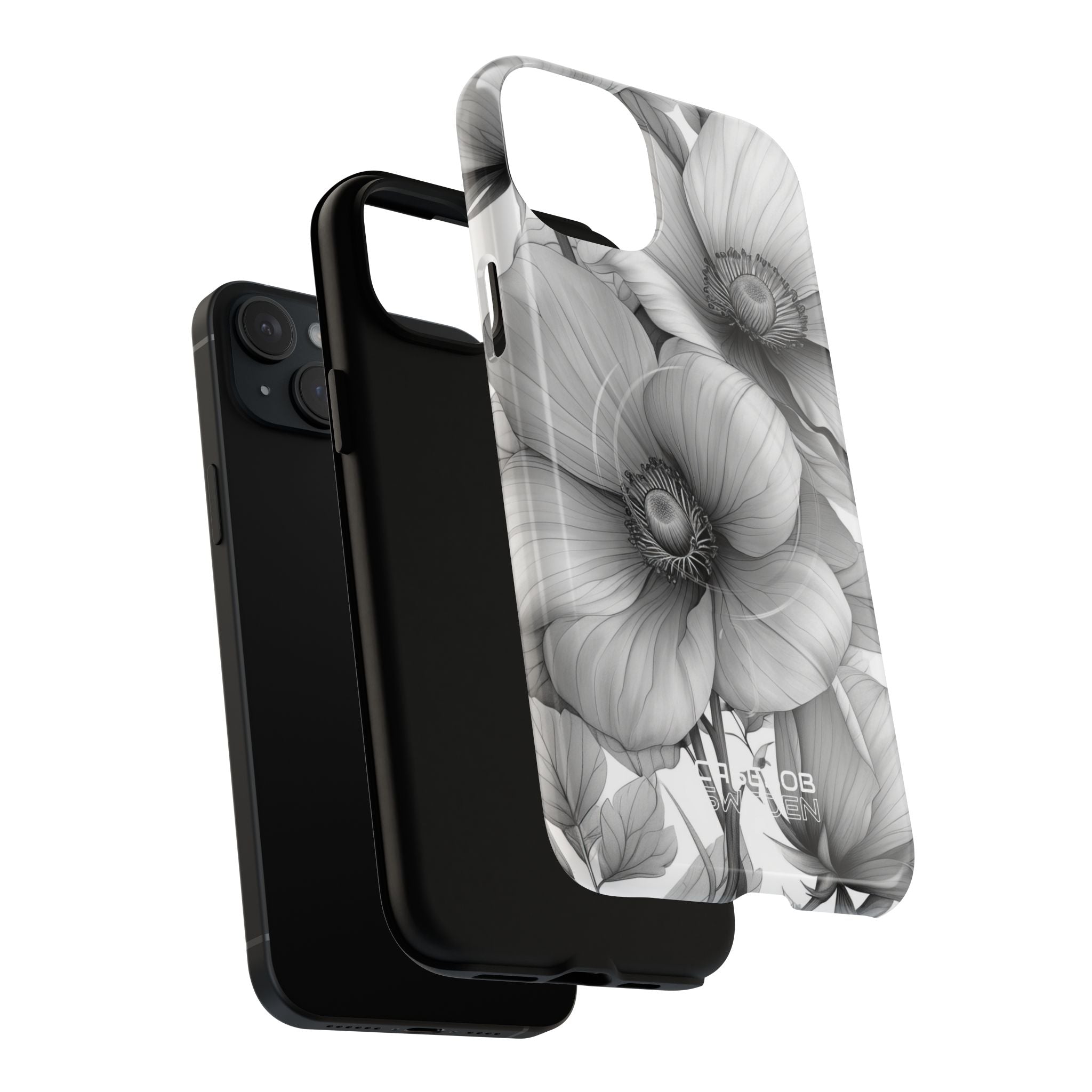 Graustufen-Blumenharmonie iPhone 15 – Robust+