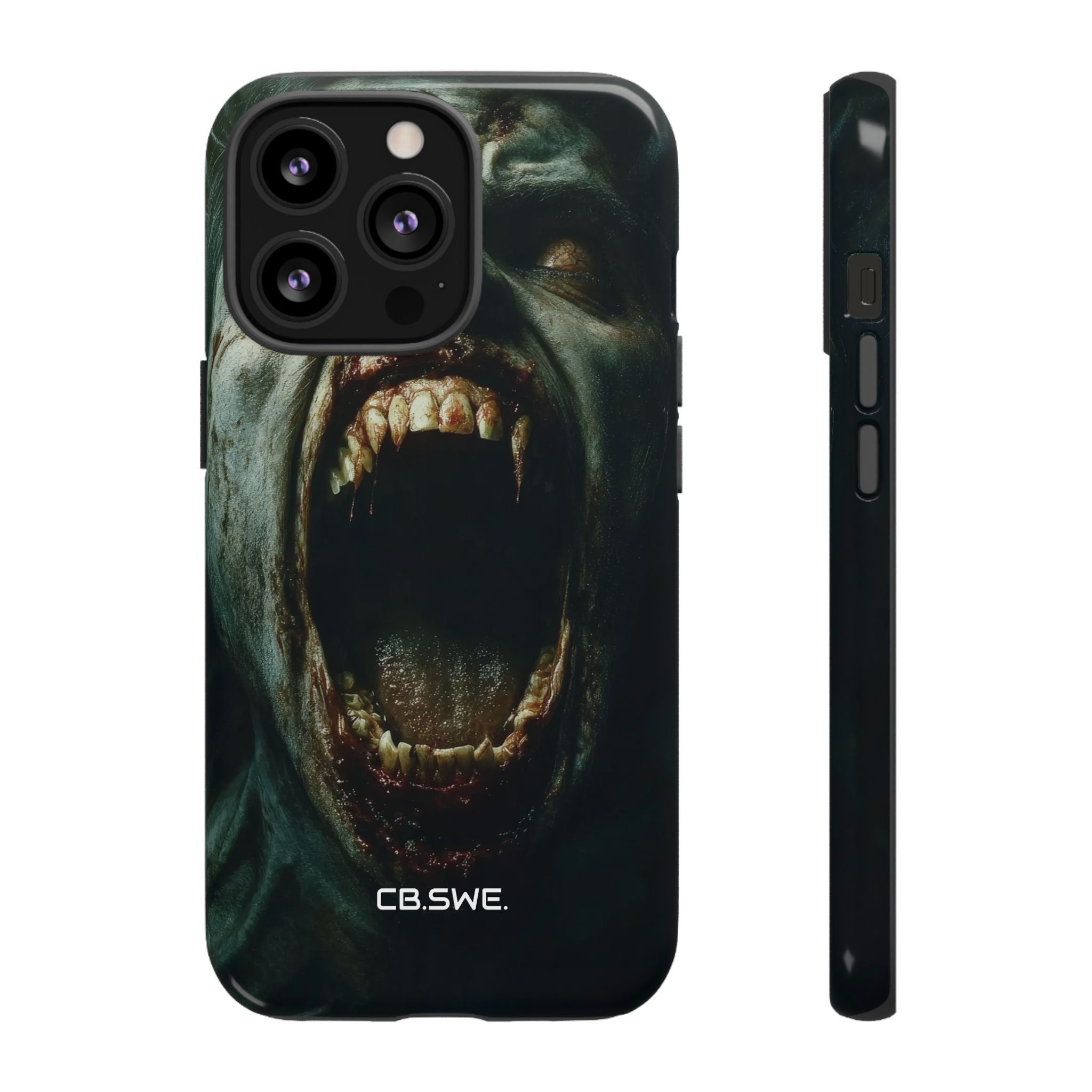 A zombie with sharp teeth mouth open showing vamp iPhone 13 - Tough
