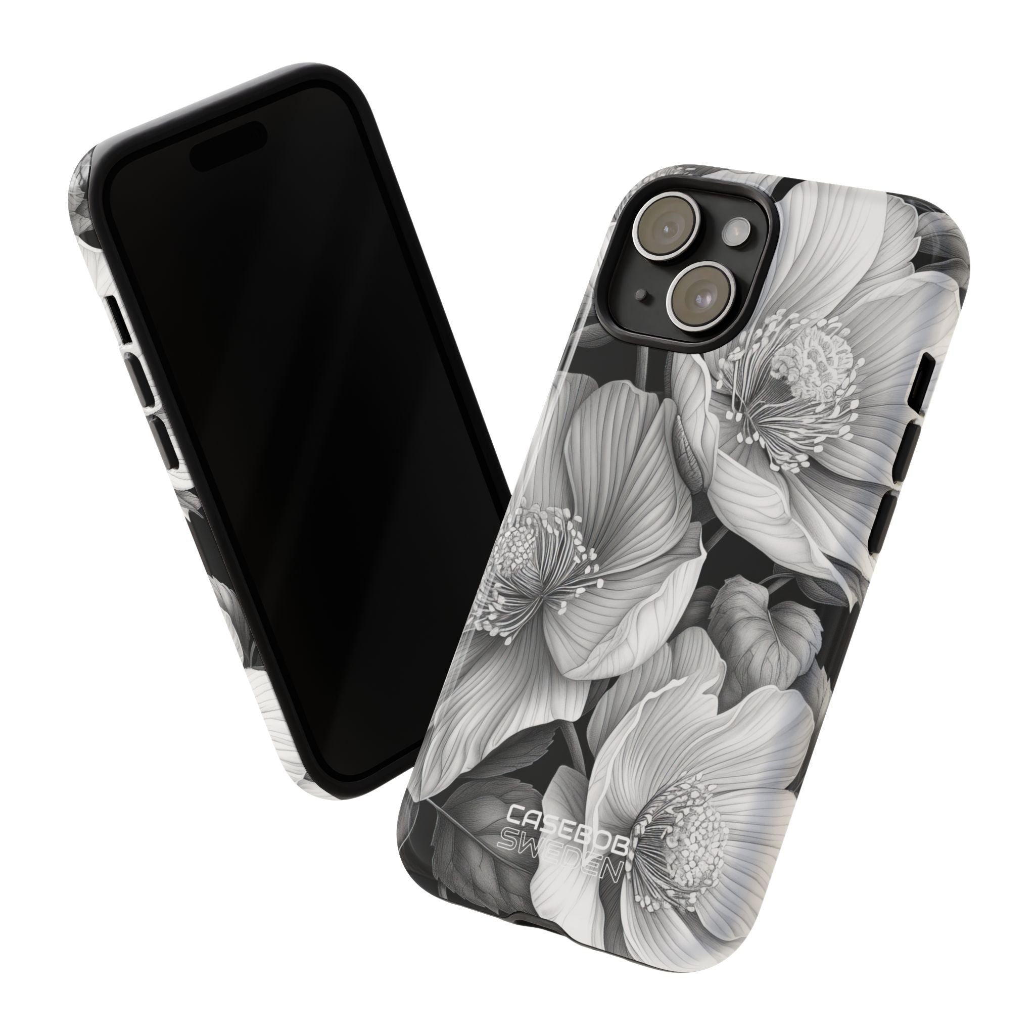 Monochrome Petal Dance iPhone 15 – Robust