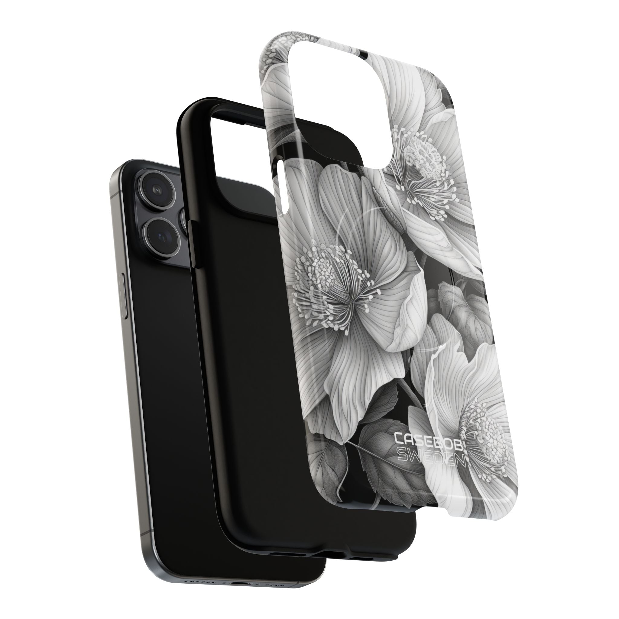 Monochrome Petal Dance iPhone 15 – Robust+