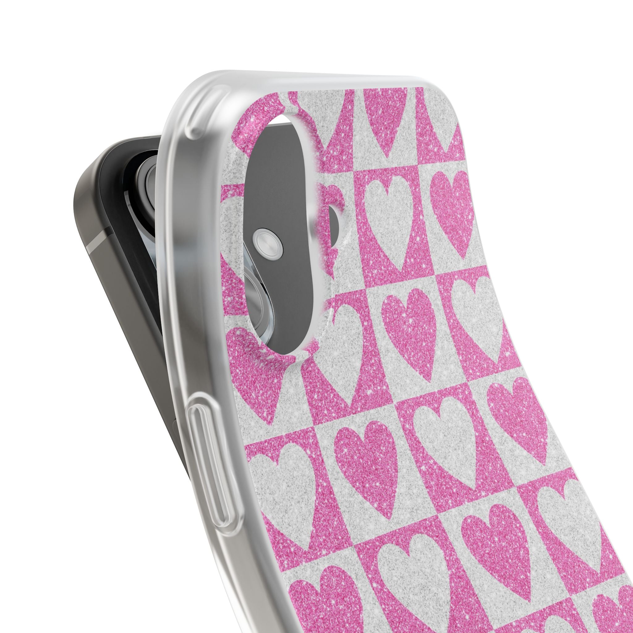 Glitter Heart Grid iPhone 16 Case - Soft