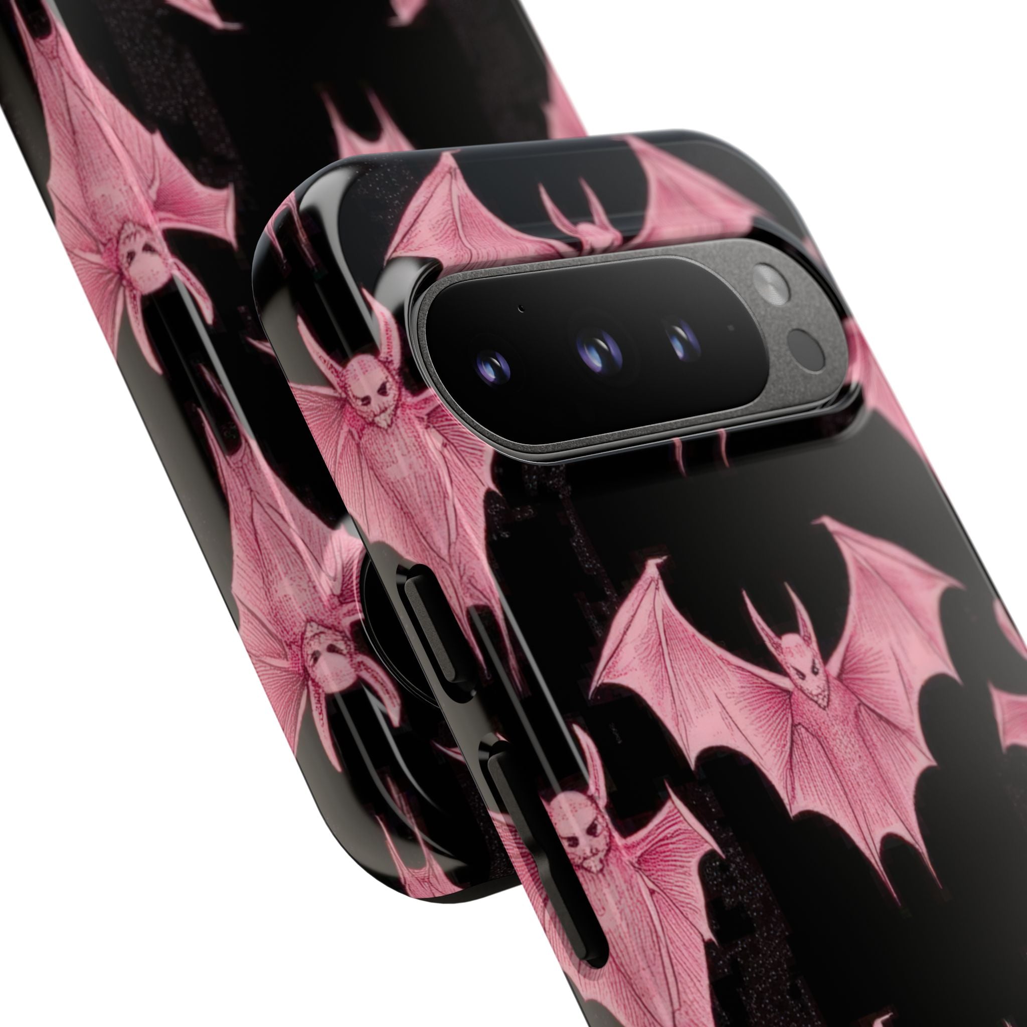 Rosa Fledermaus auf schwarzem symmetrischem Google Pixel 9 – Robust