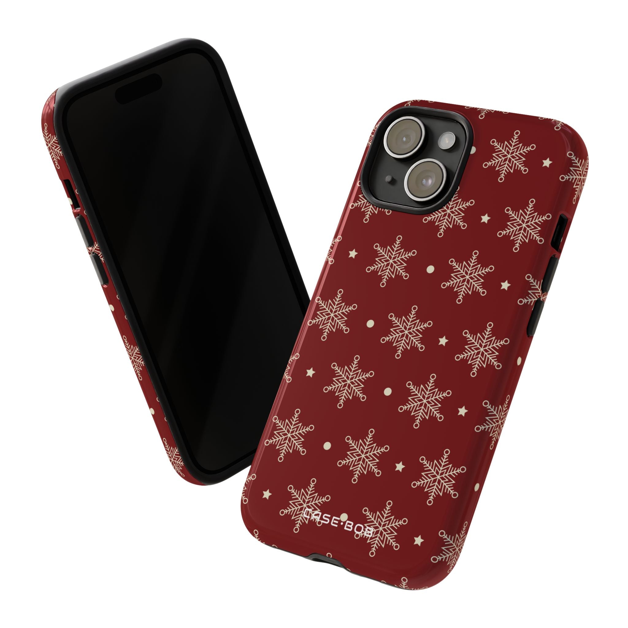 Cream Snowflake Crimson iPhone 15 Case - Tough