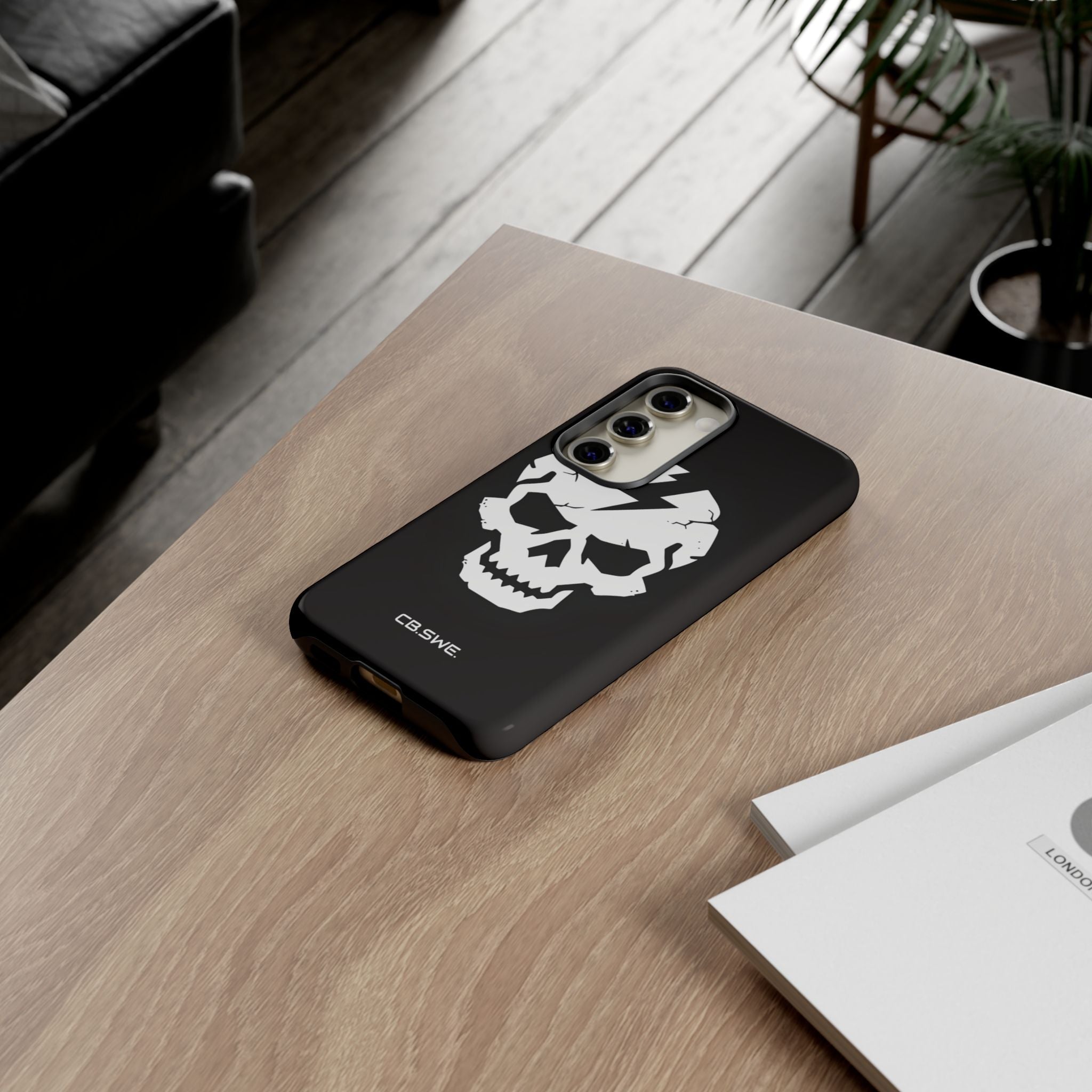 Minimalist White Skull Lightning Bolt Icon Samsung S23 - Tough