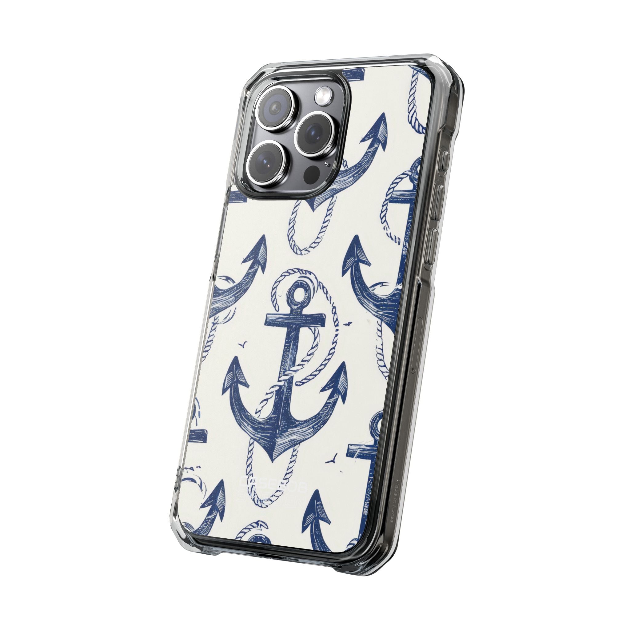 Navy Anchor Tapestry iPhone 15 - Impact Clear+
