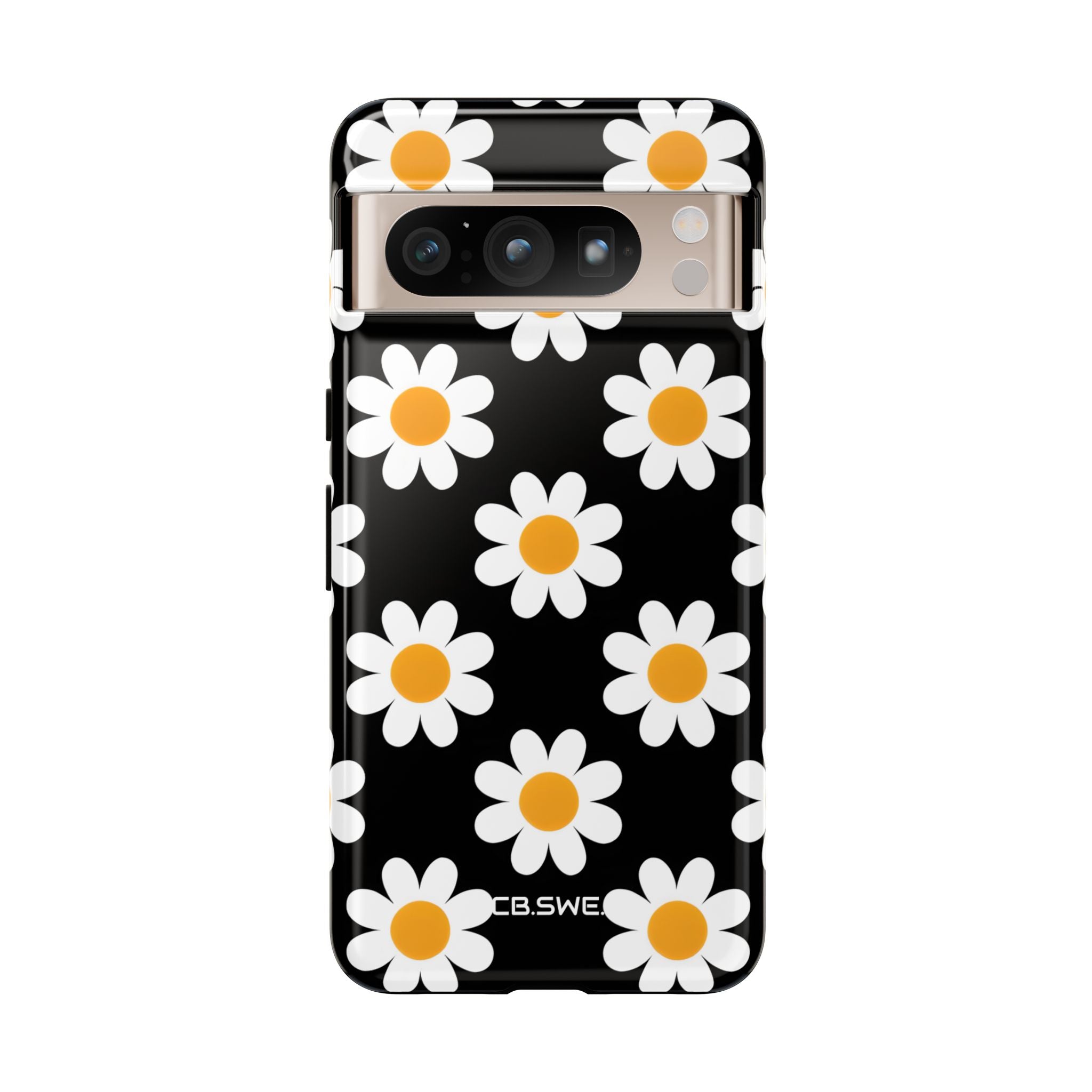 Minimalist White Daisies on Black Google Pixel 8 - Tough