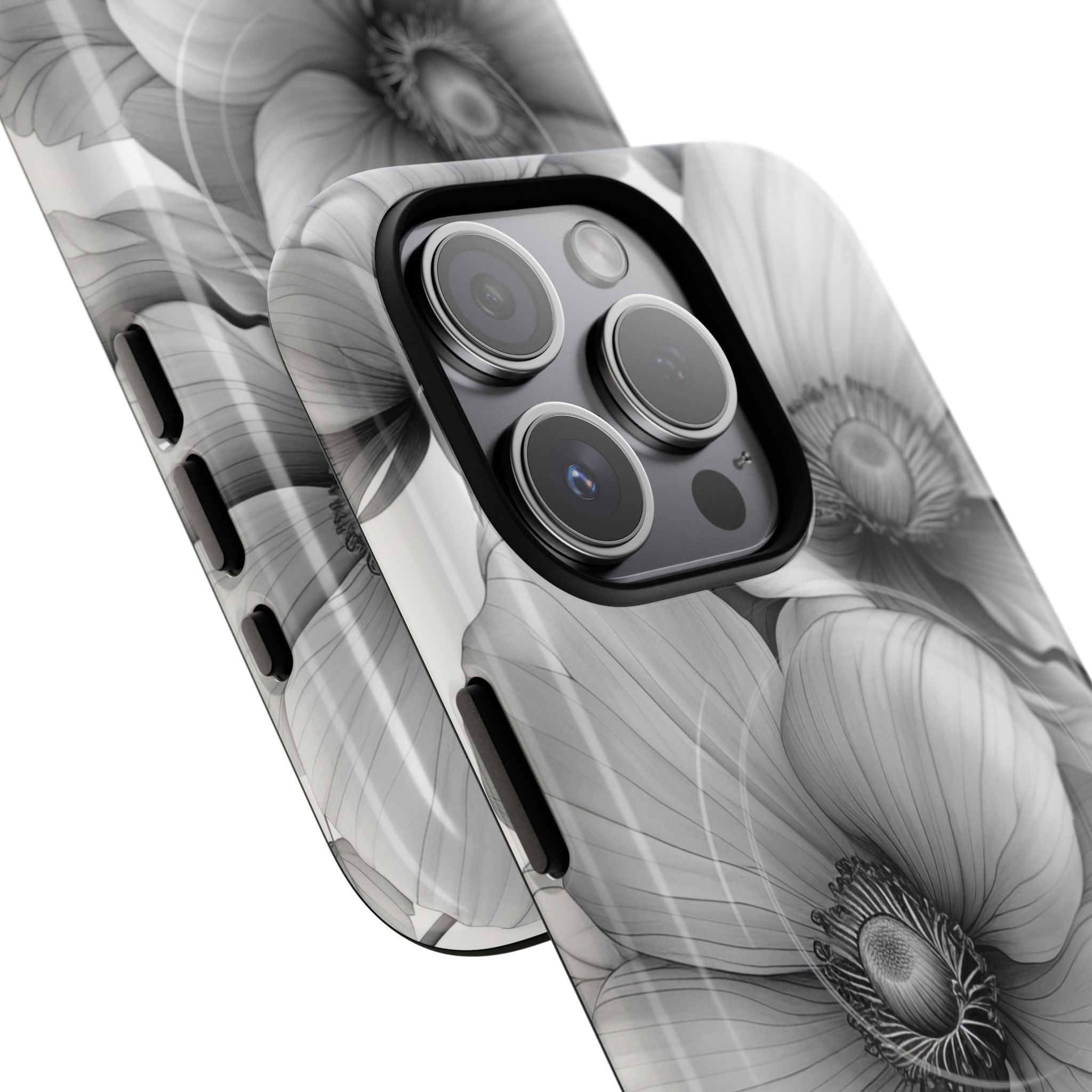 Graustufen-Blumenharmonie iPhone 15 – Robust+