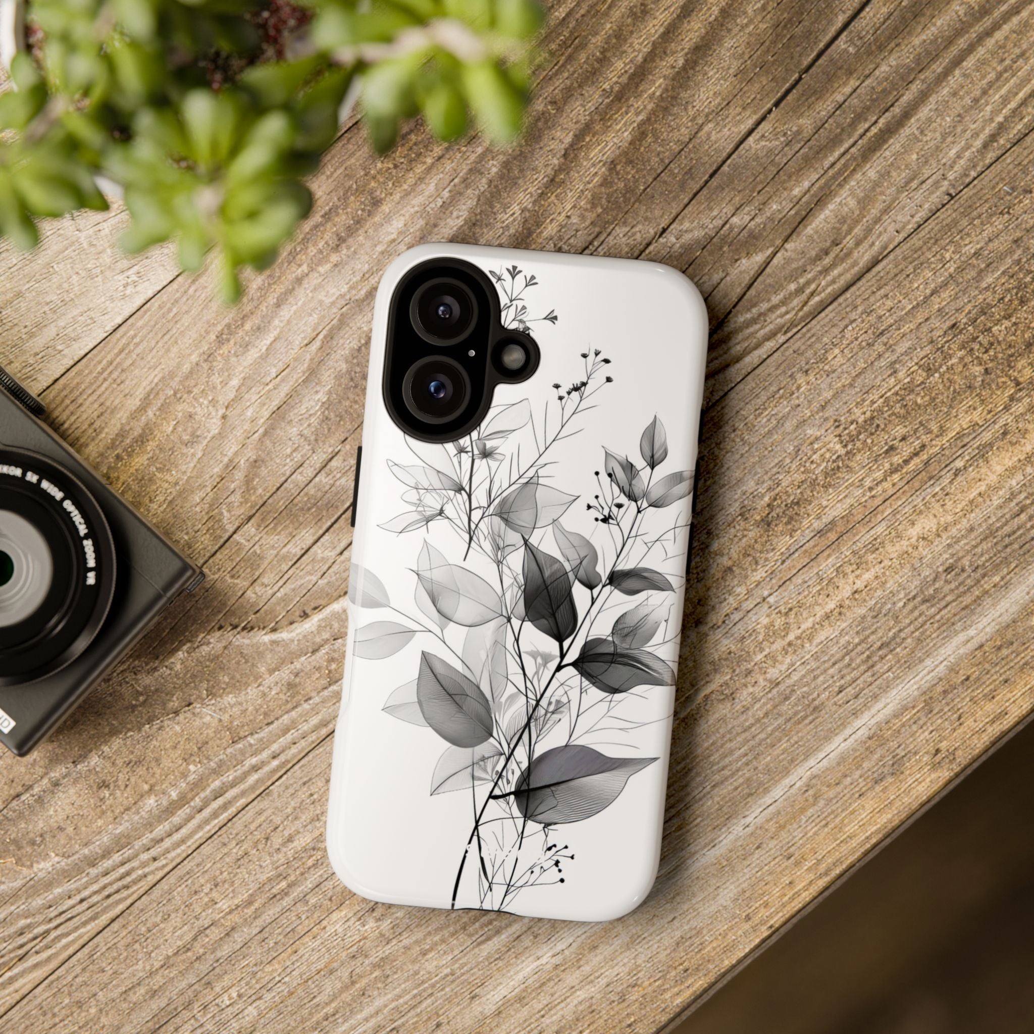 Veined Leaves Gray iPhone 16 Plus Case - Tough