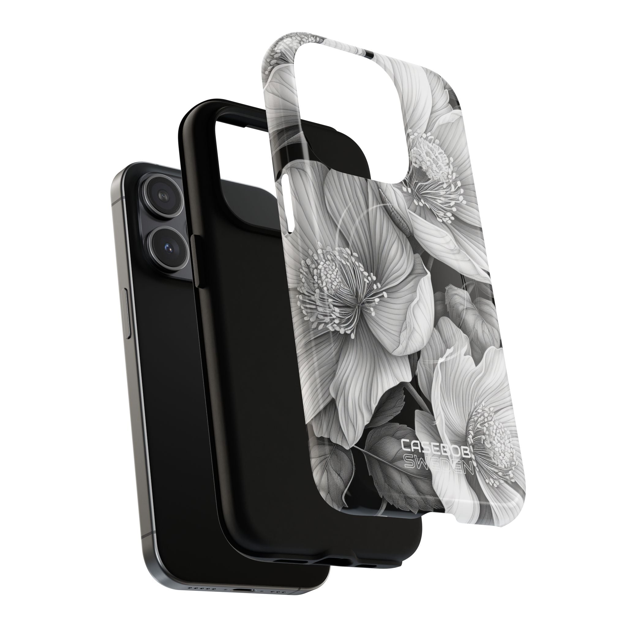 Monochrome Petal Dance iPhone 15 – Robust+