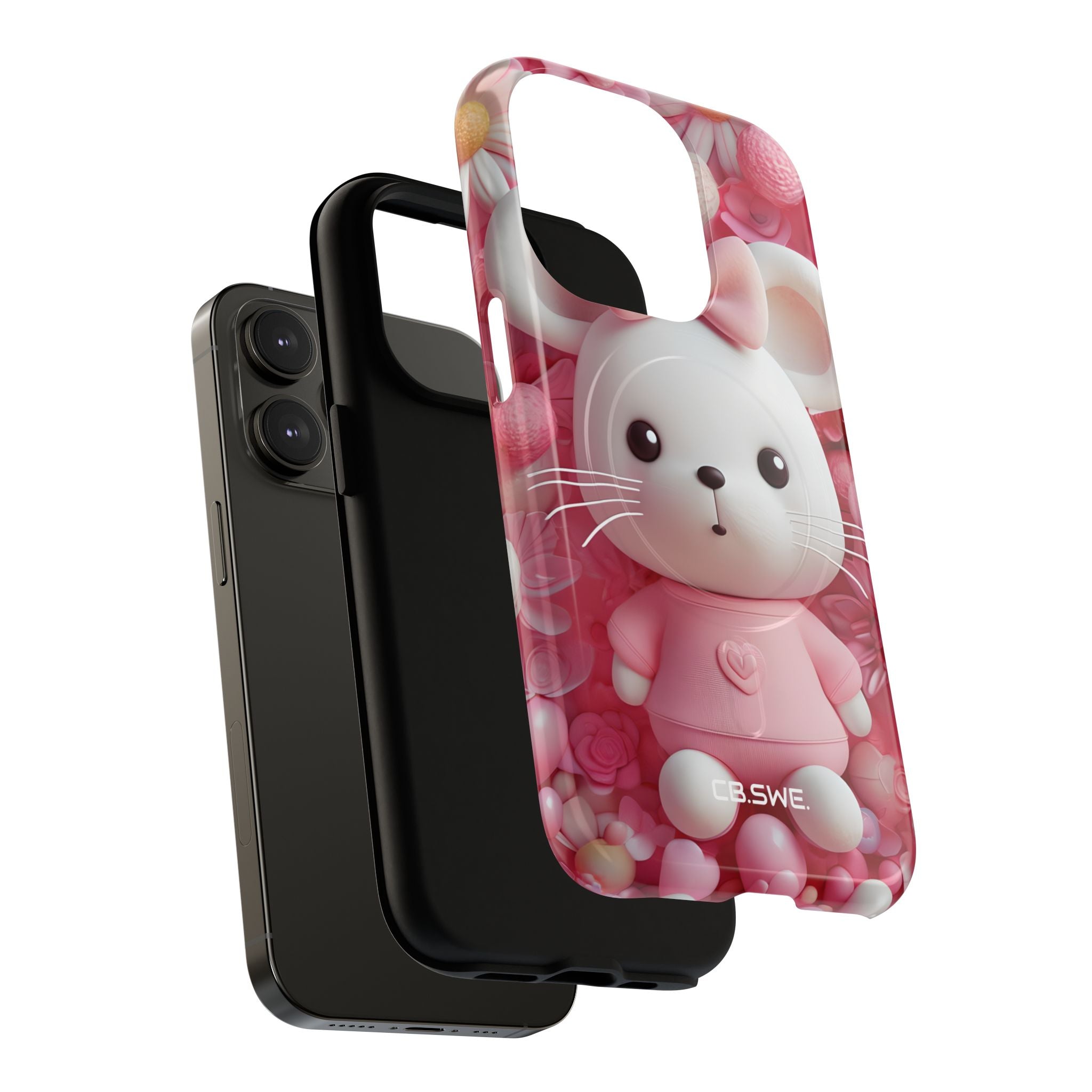 Adorable 3D Rendered White Mouse Plush Toy Floral iPhone 14 - Tough+