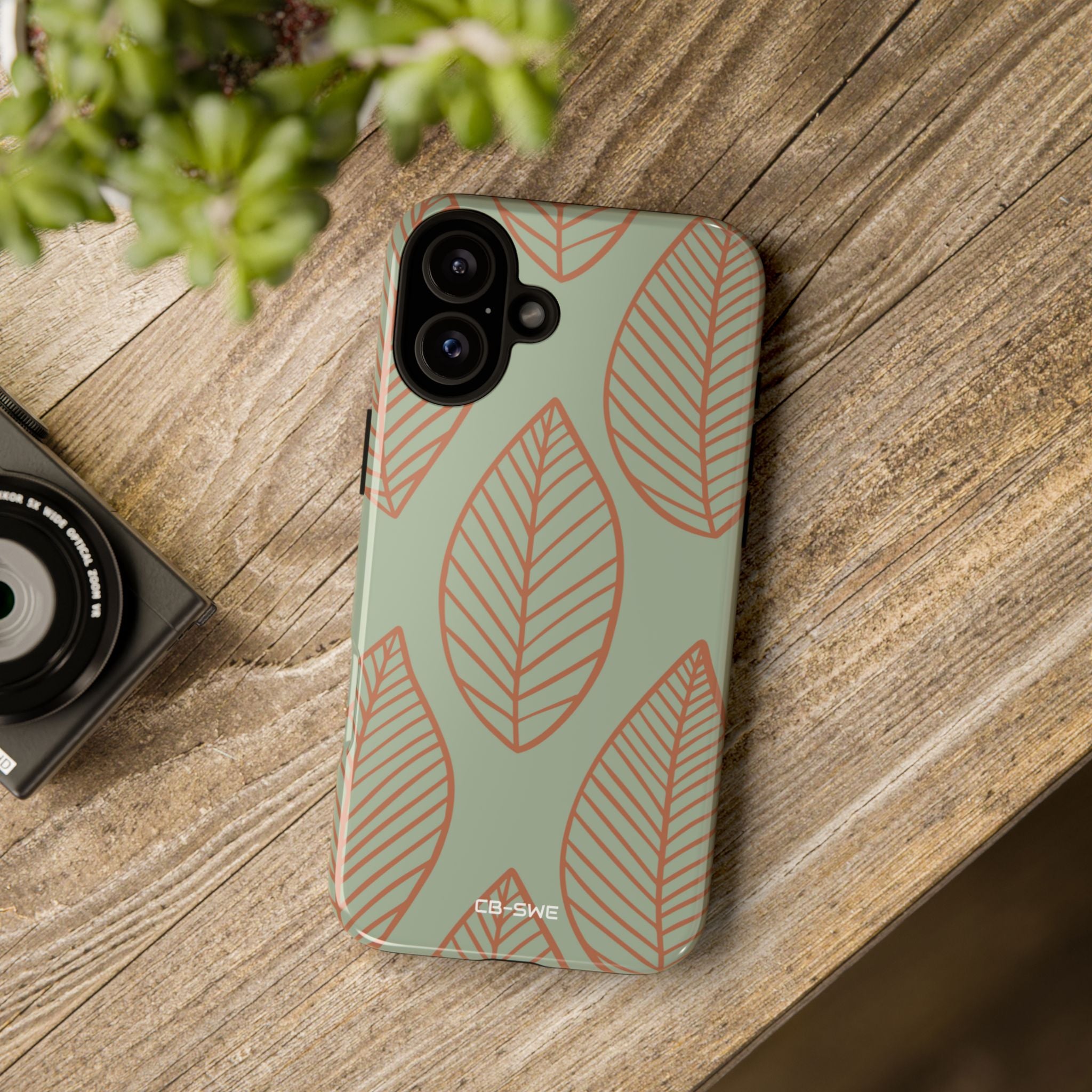 Mint and Orange Leaves - iPhone Case
