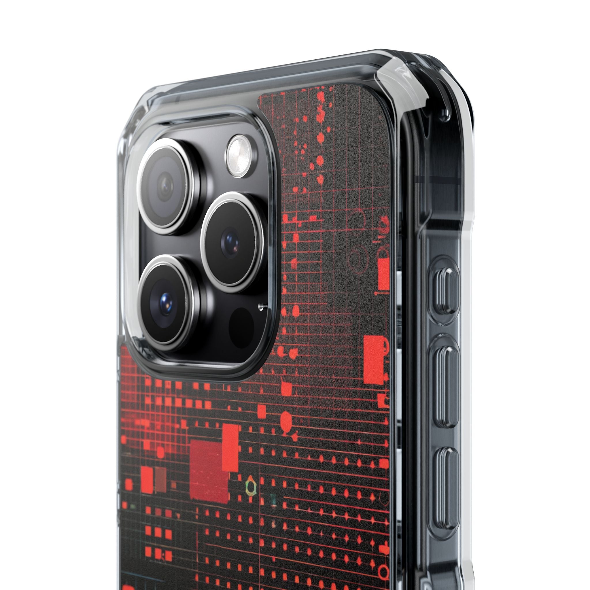 Crimson Circuit Grid iPhone 15 - Impact Clear+