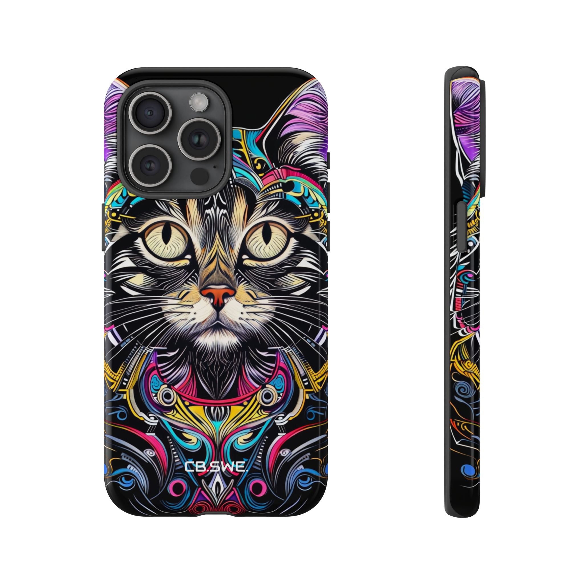 Stunning Multi-Color Scratchboard Art Intricate Tabby Cat iPhone 15 - Tough