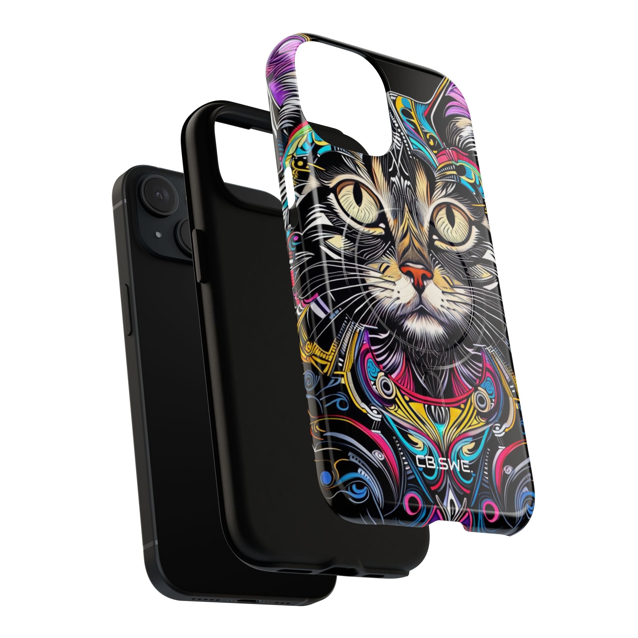 Stunning Multi-Color Scratchboard Art Intricate Tabby Cat iPhone 15 - Tough+
