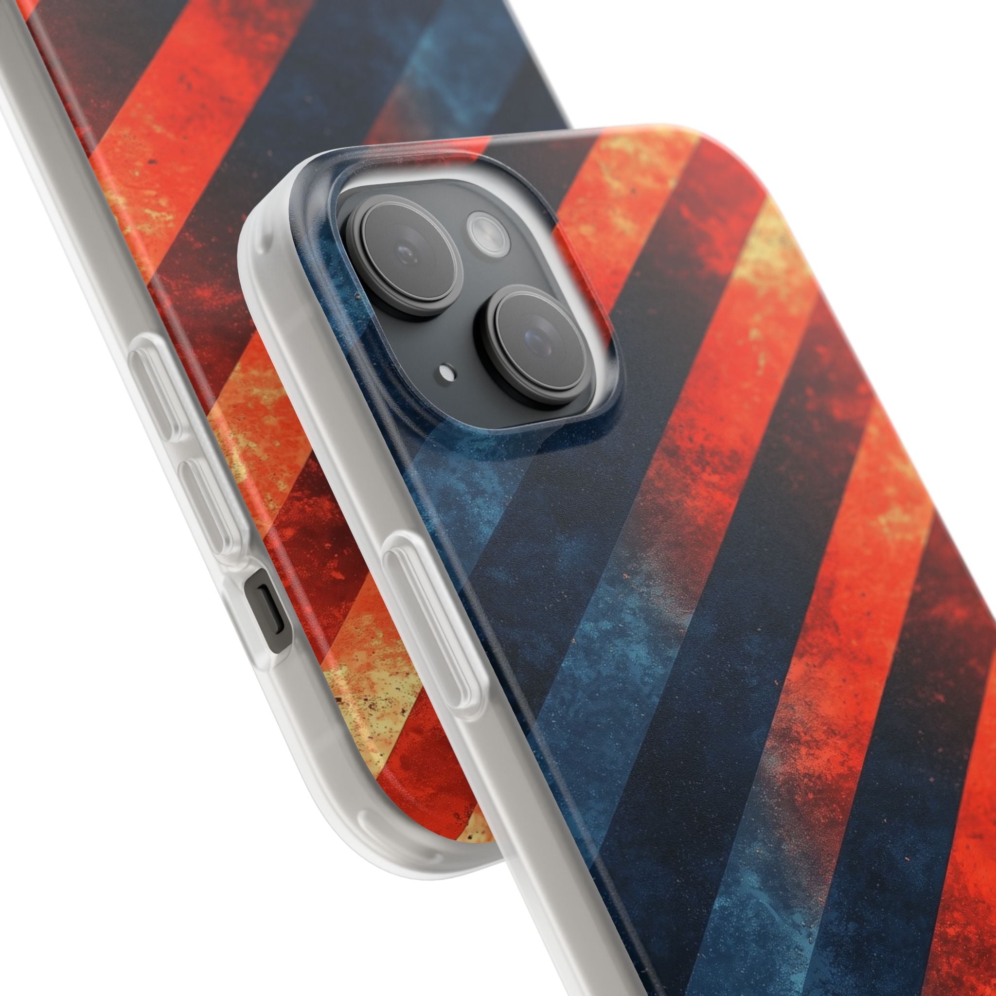 Diagonal Stripes Blaze iPhone 15 Plus Case - Soft