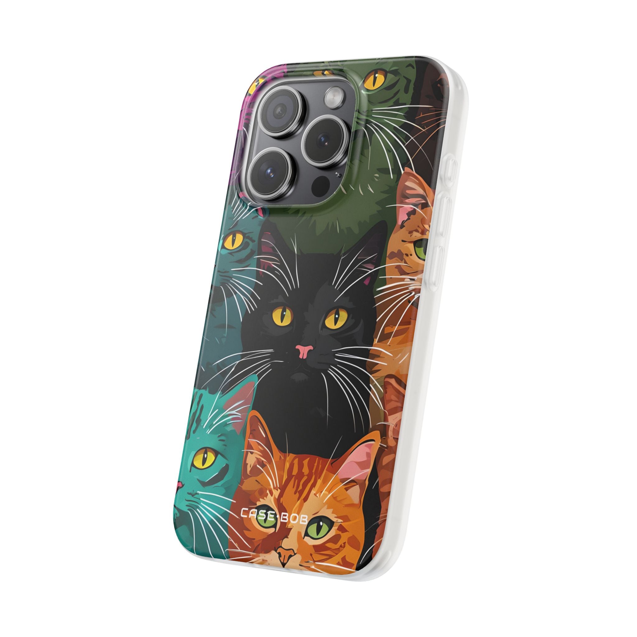 Teal Cat Grid iPhone 15 Pro Case - Soft