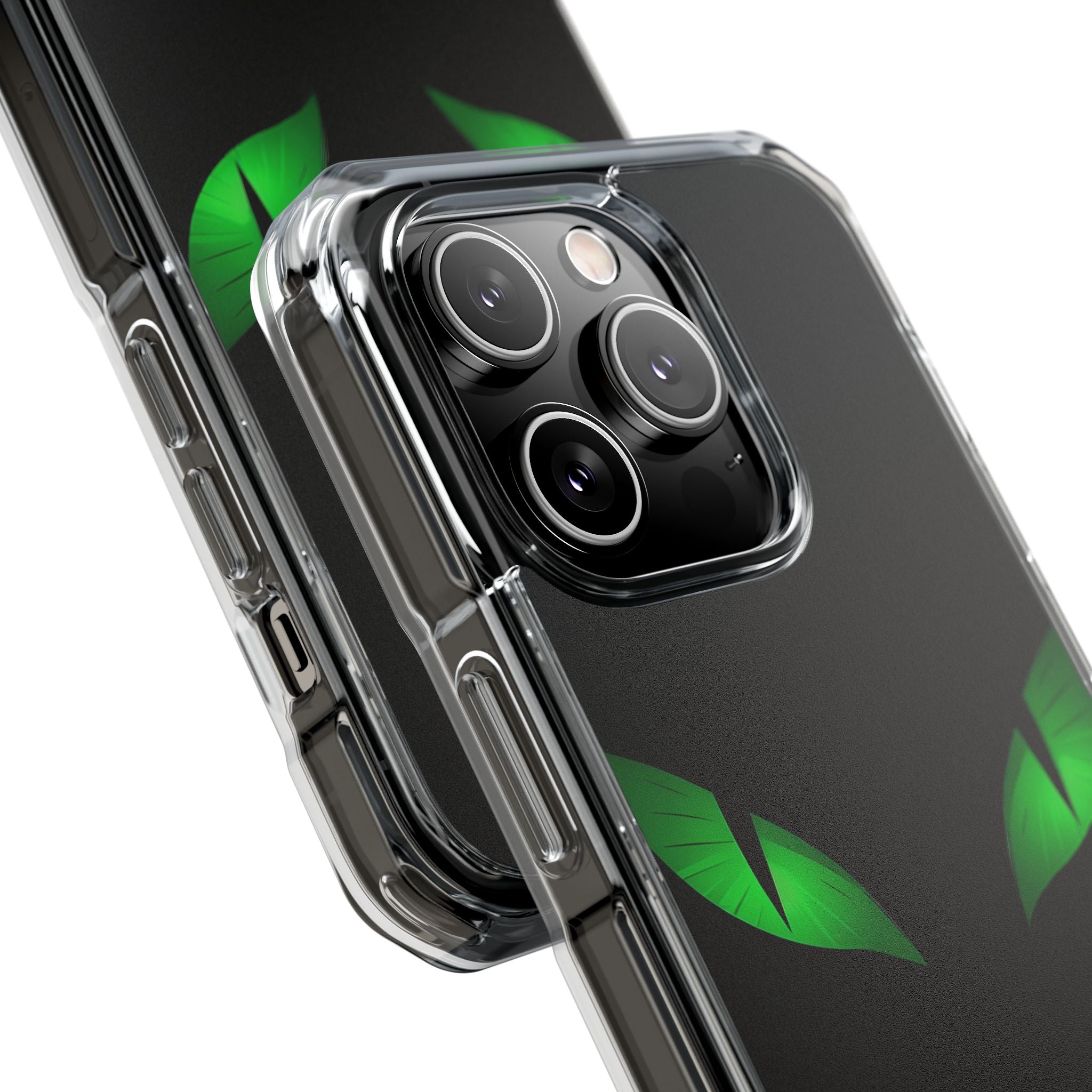 Leuchtend grüne Augen auf schwarzem iPhone 14 – Impact Clear+