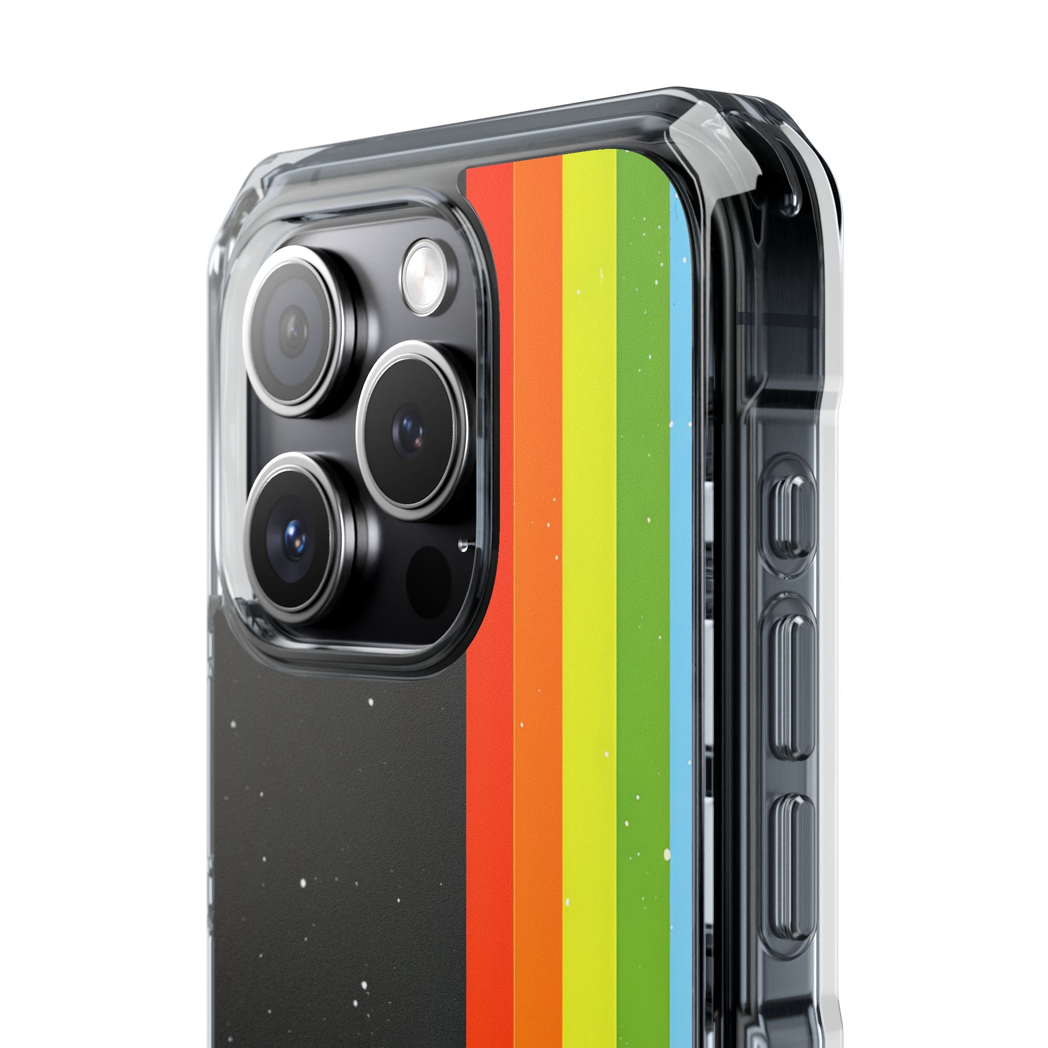 Vibrant Vertical Stripes Against Cosmic Black iPhone 15 - Impact Clear+
