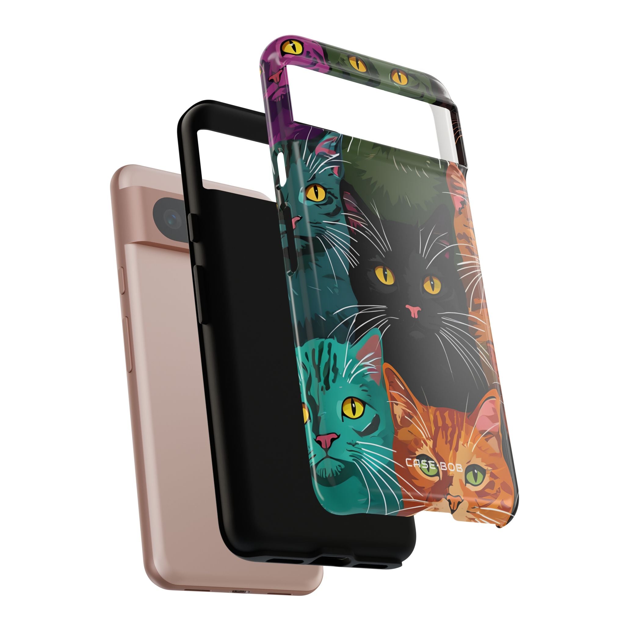 Teal Cat Grid Google Pixel 8 Case - Tough