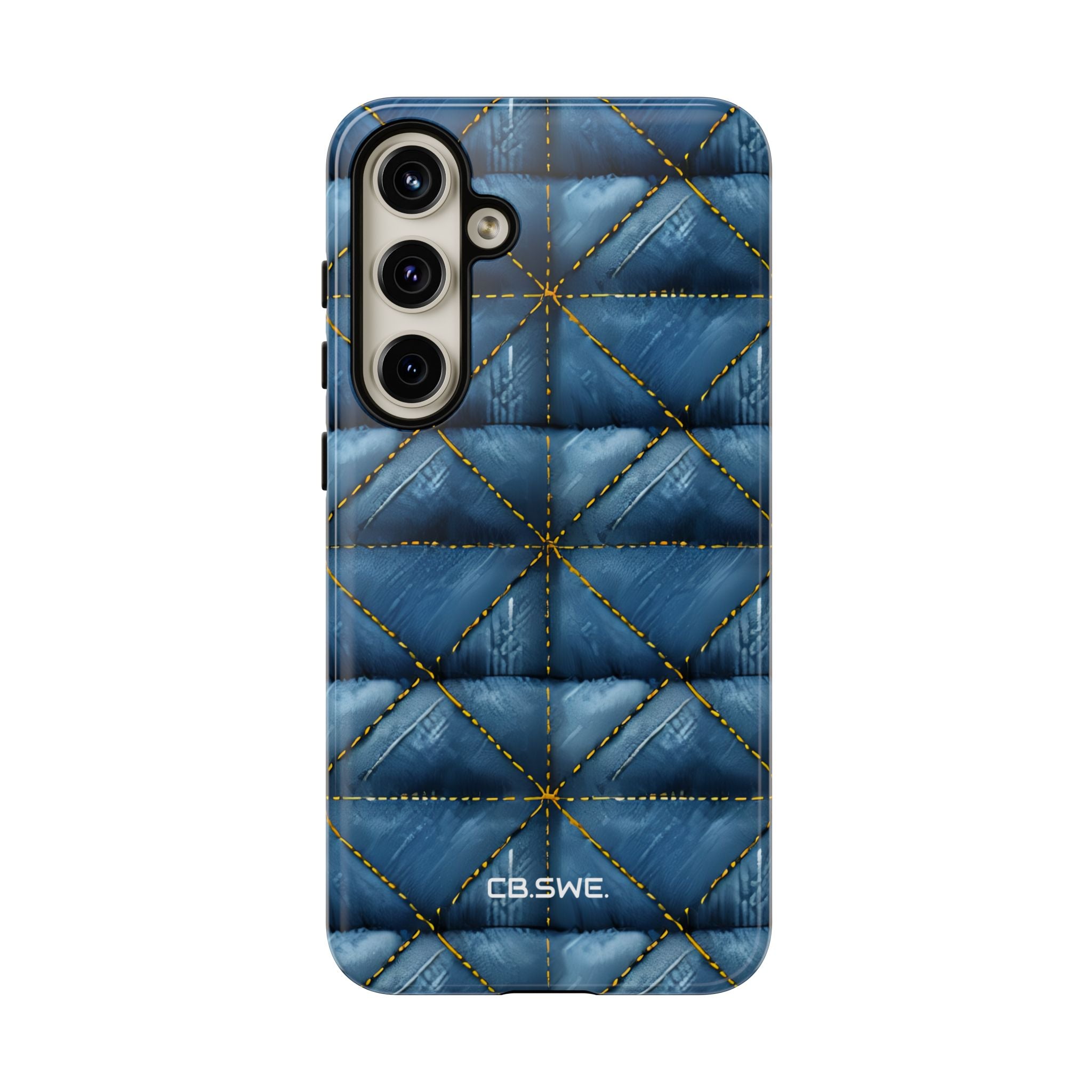 Blue Denim Quilted Yellow Stitching Seamless Samsung S24 - Tough