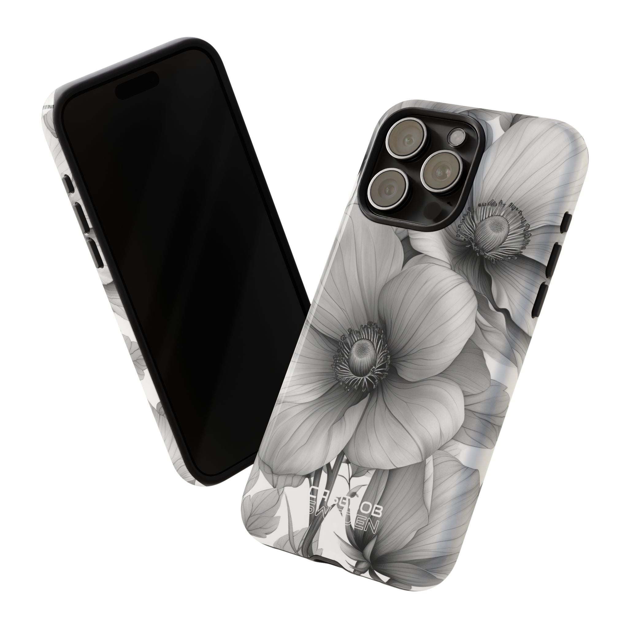 Grijstinten Bloemenharmonie iPhone 15 - Tough