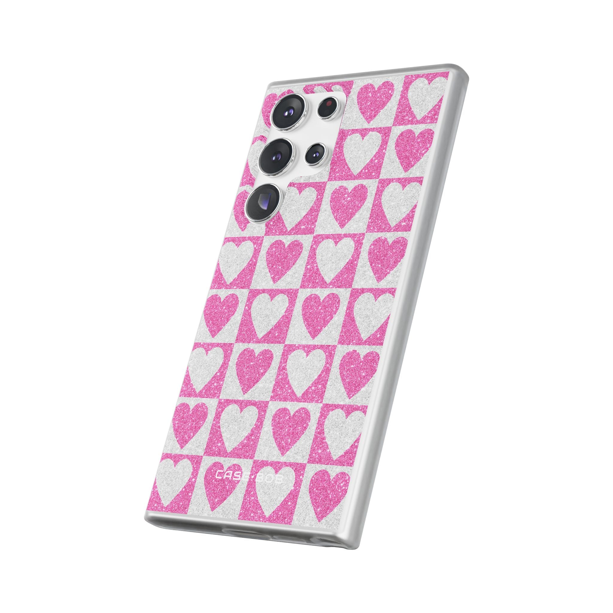 Glitter Heart Grid Samsung S23 Ultra Case - Soft