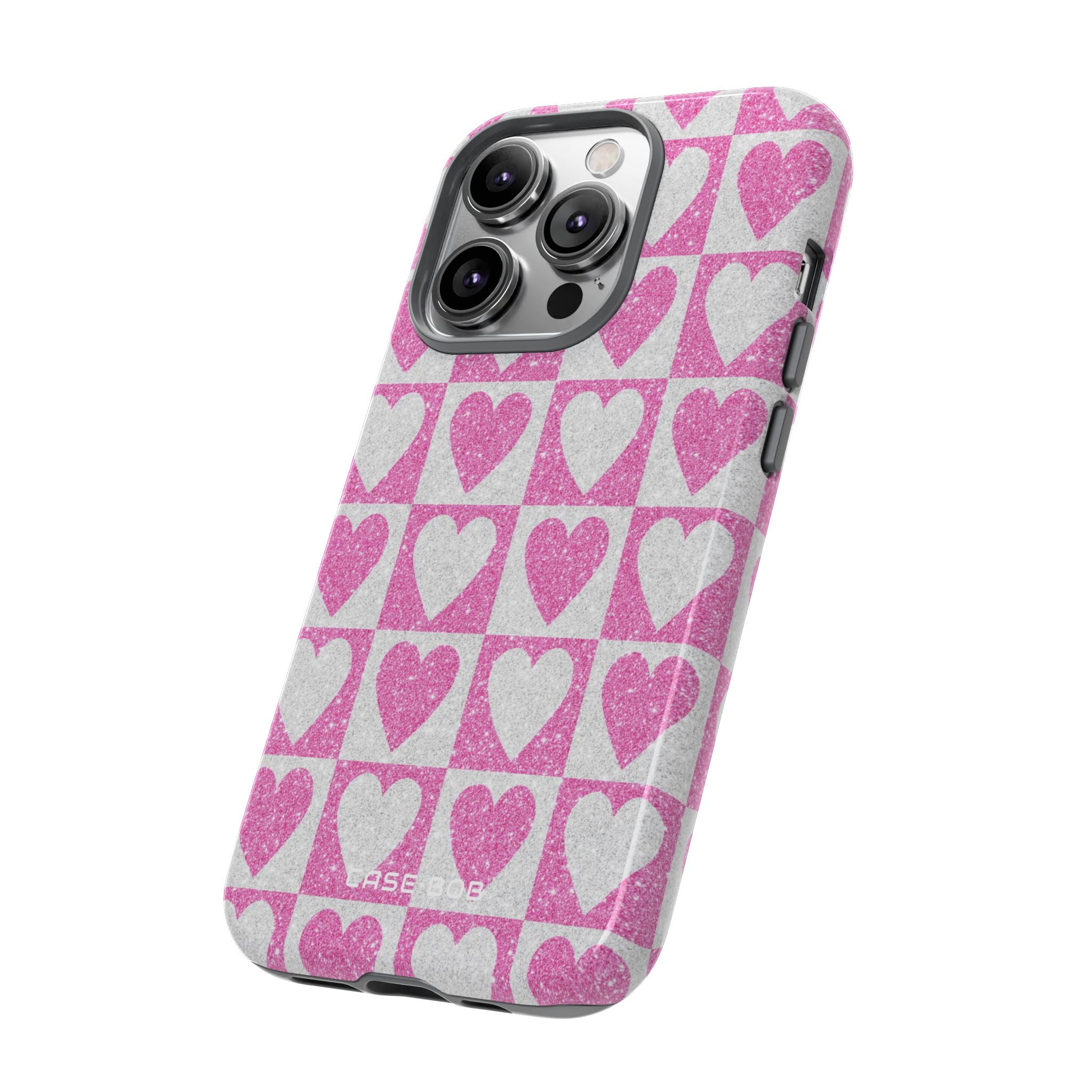 Glitter Heart Grid iPhone 14 Pro Case - Tough
