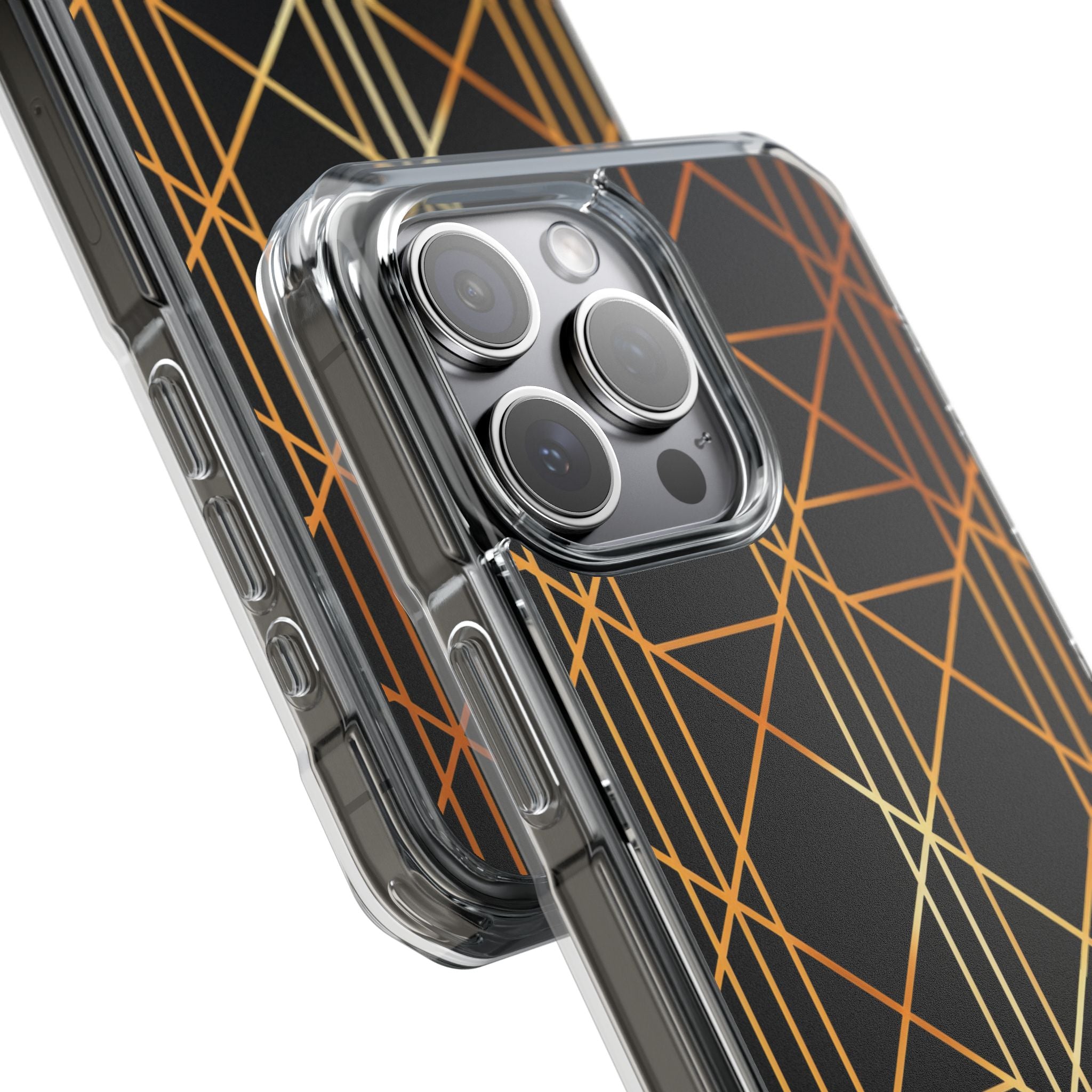 Golden Geometric Elegance iPhone 15 - Impact Clear+