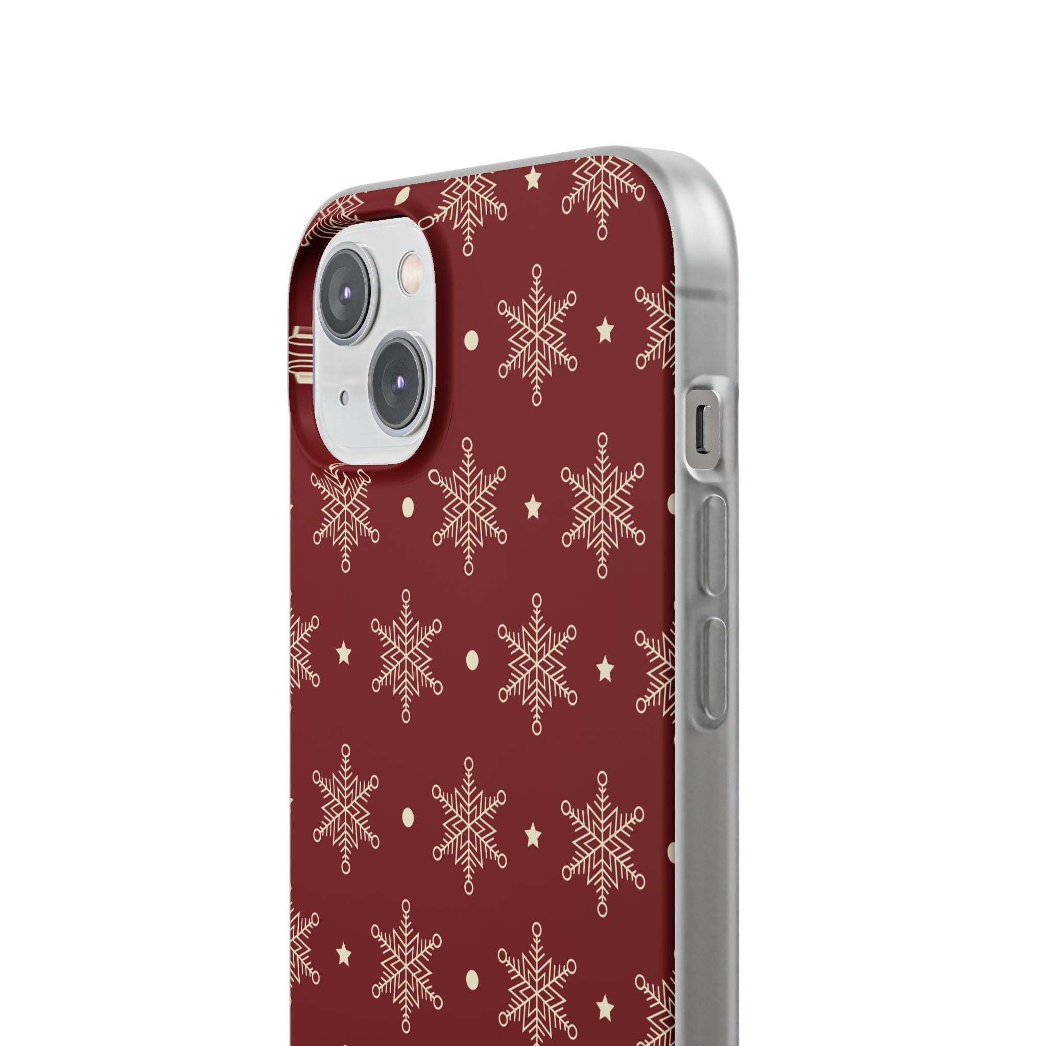 Cream Snowflake Crimson iPhone 14 Plus Case - Soft