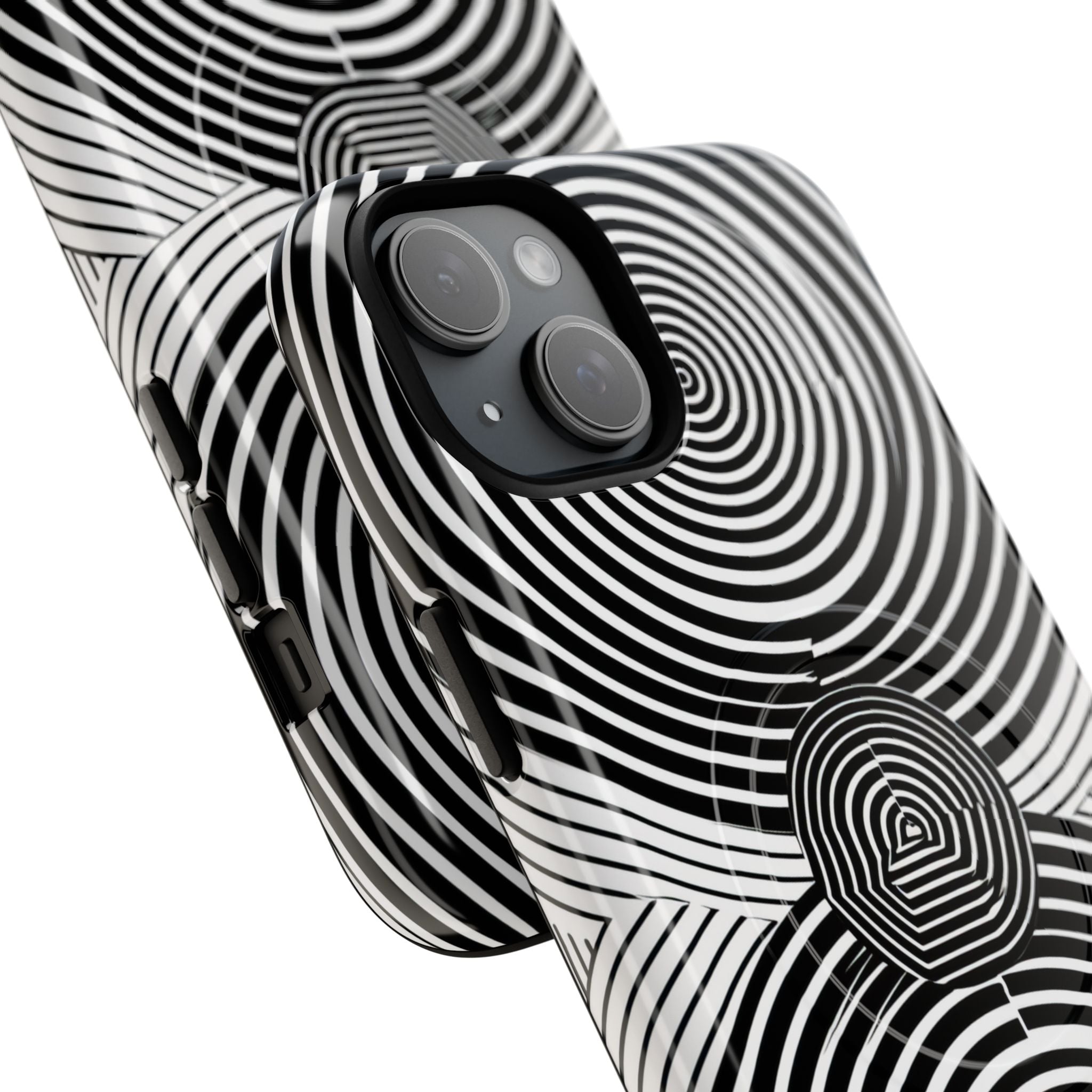 Monochrome Spiral Motion iPhone 15 - Tough+