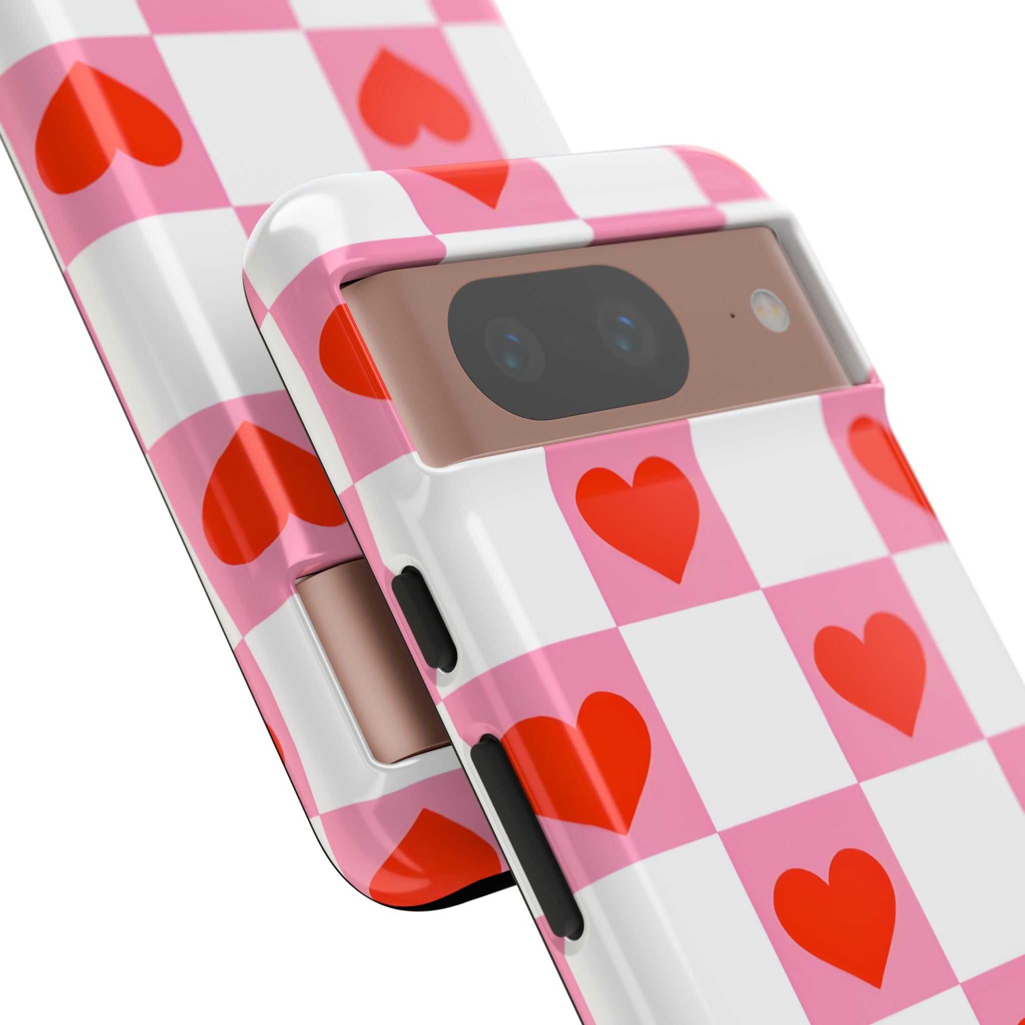 Charming Pink White Checkerboard Heart Shapes Google Pixel 8 - Tough