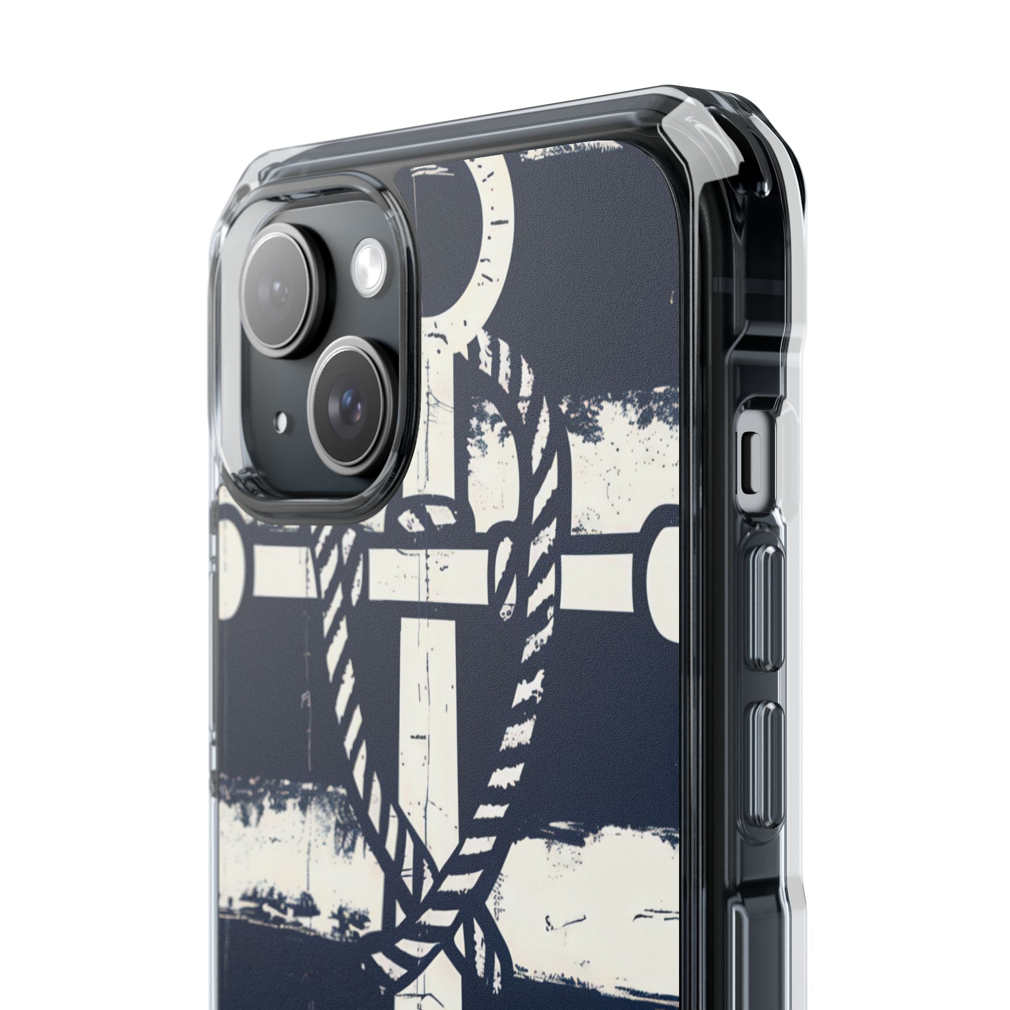 Navy Anchor Stripes iPhone 15 - Impact Clear+