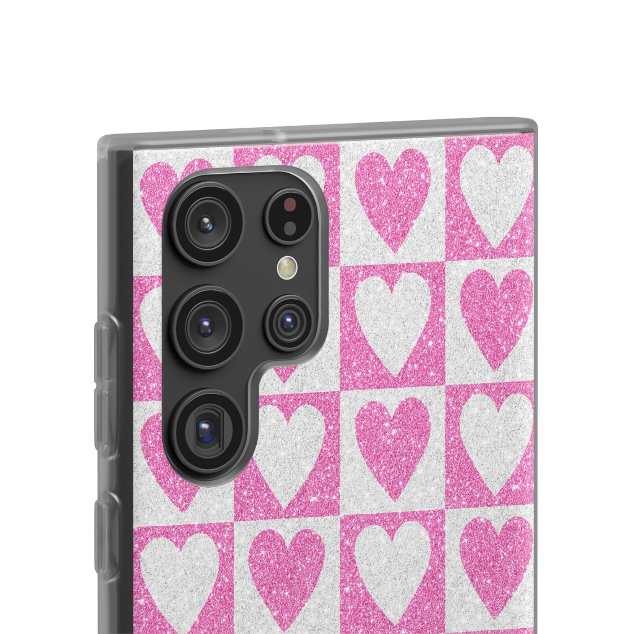 Glitter Heart Grid Samsung S22 Ultra Case - Soft