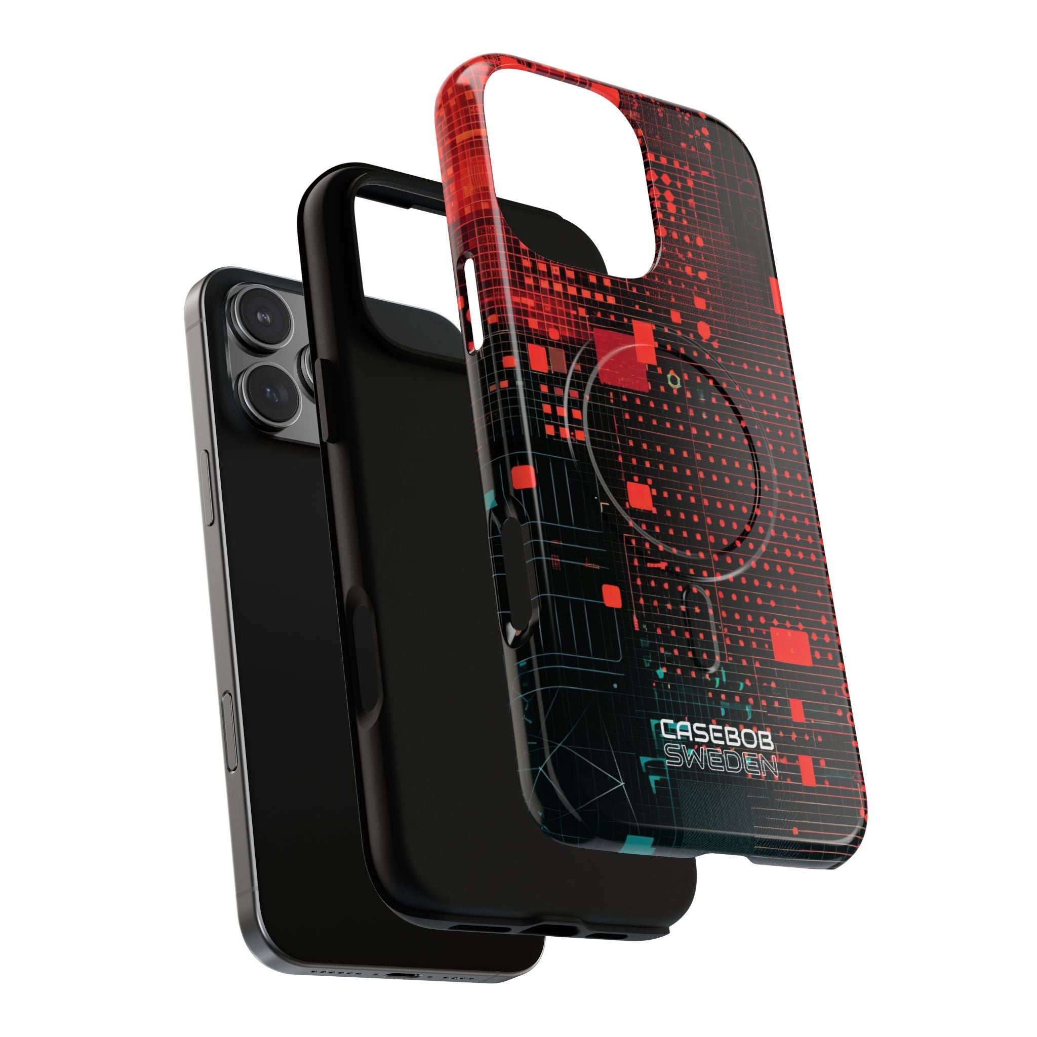 Crimson Circuit Grid iPhone 16 - Tough+