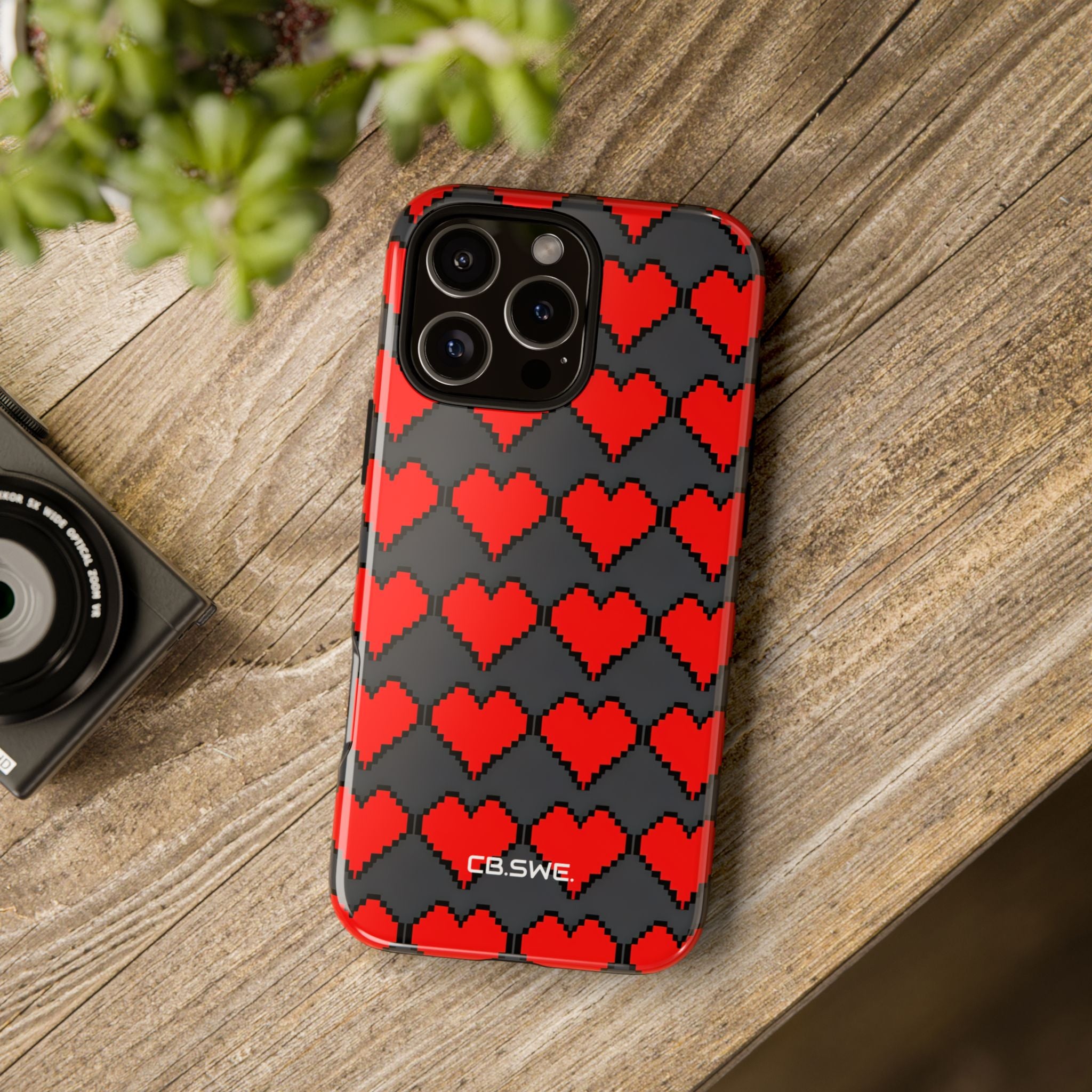 Red Heart Dark Gray Diamonds Seamless iPhone 16 - Tough