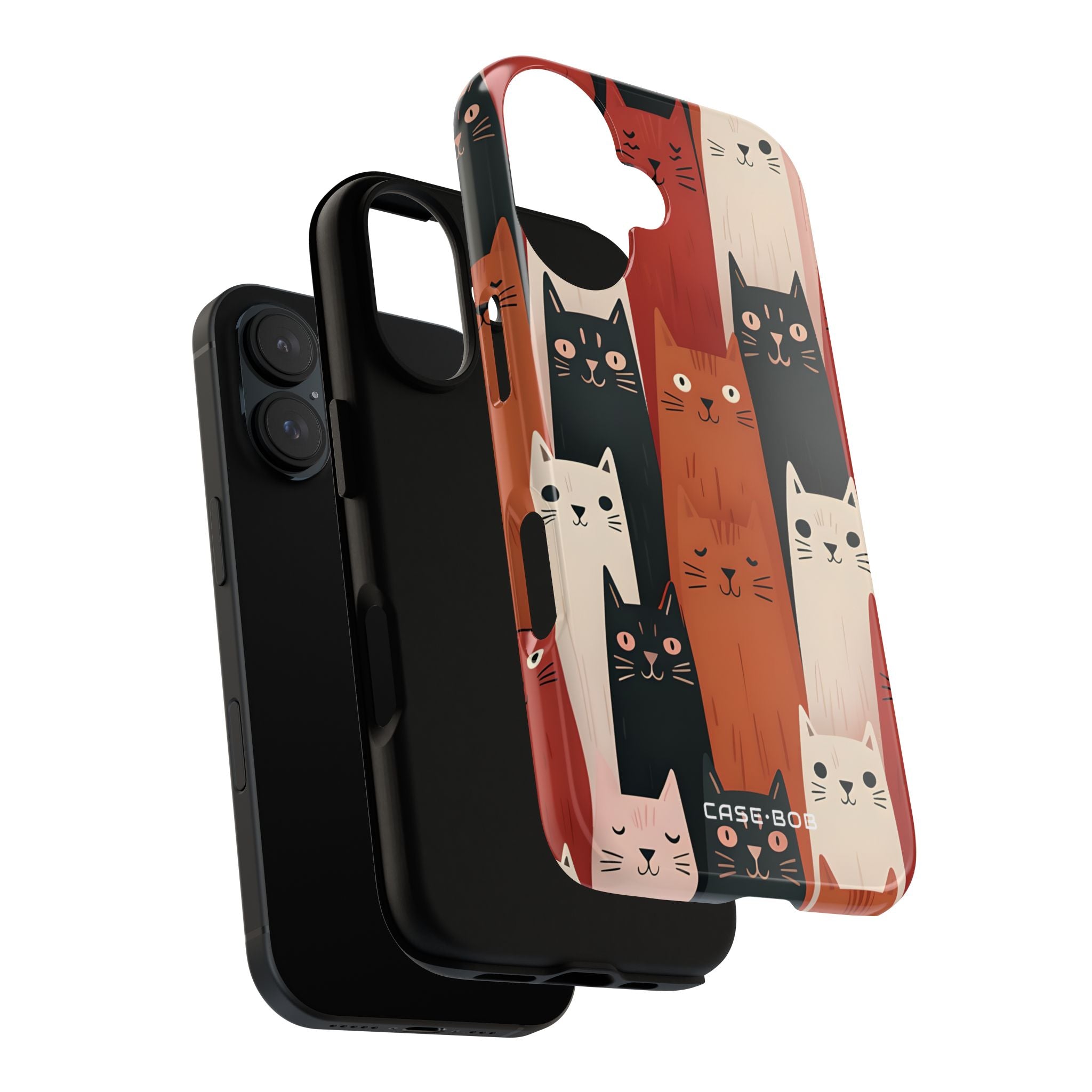 Elongated Cats Black iPhone 16 Plus Case - Tough