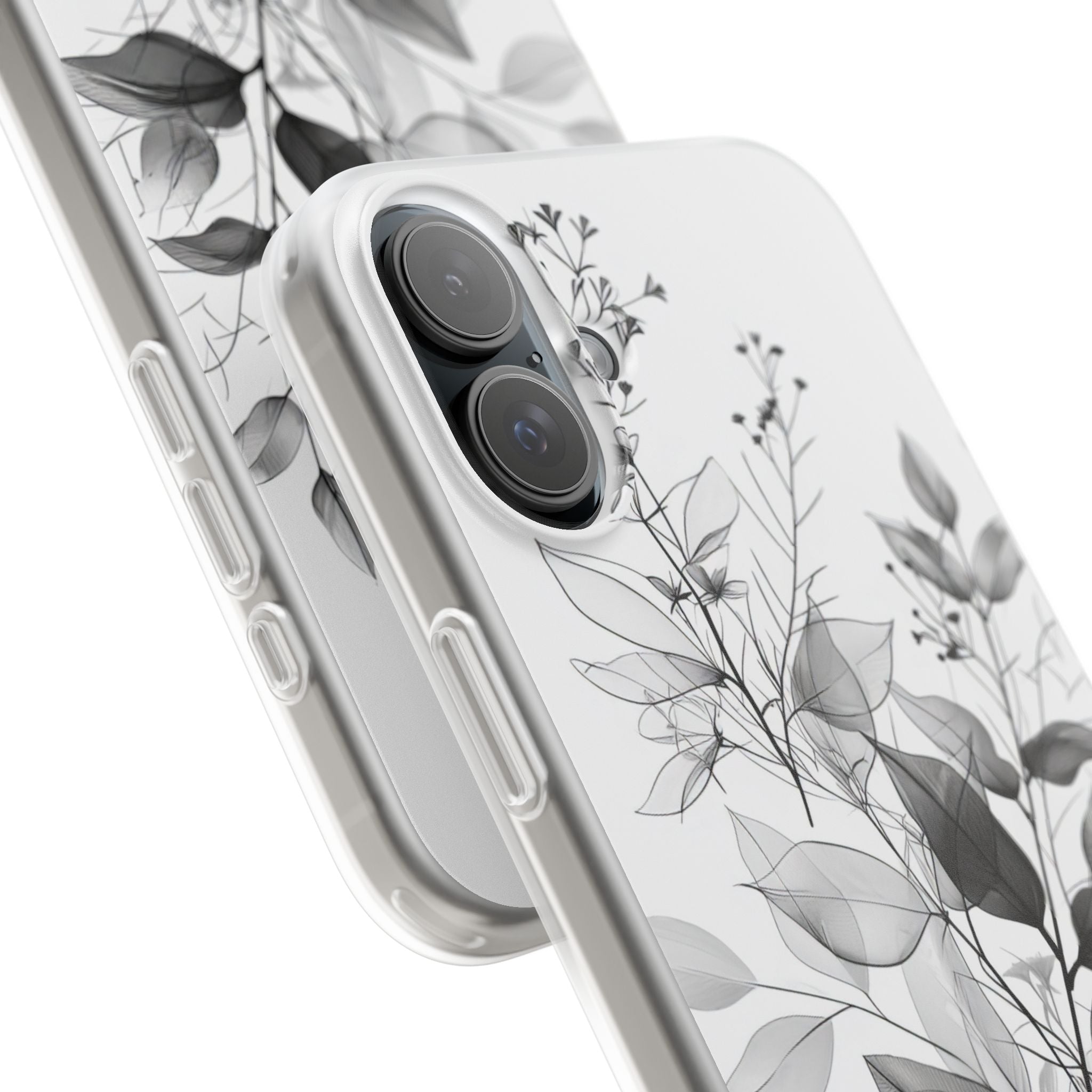 Veined Leaves Gray iPhone 16 Plus Case - Soft