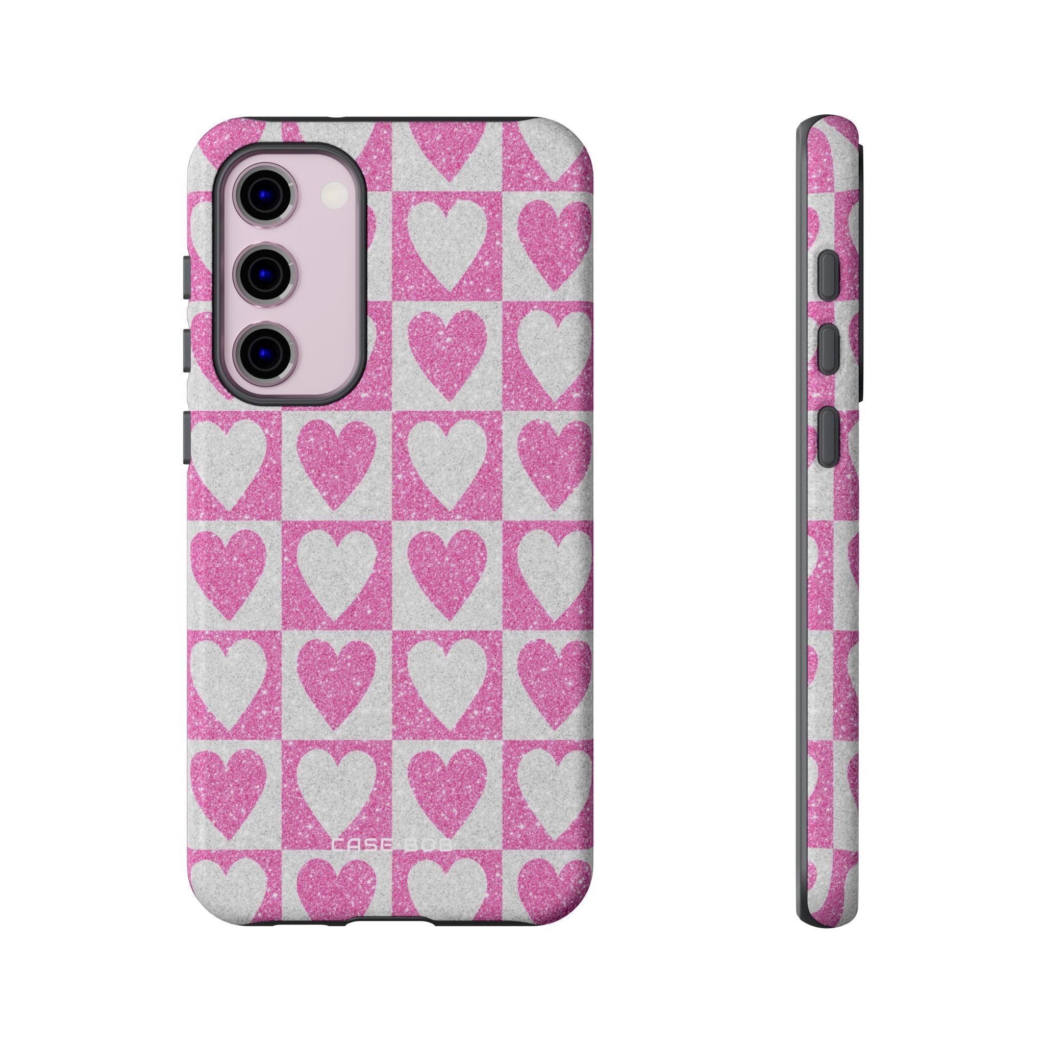 Glitter Heart Grid Samsung S23 Plus Case - Tough