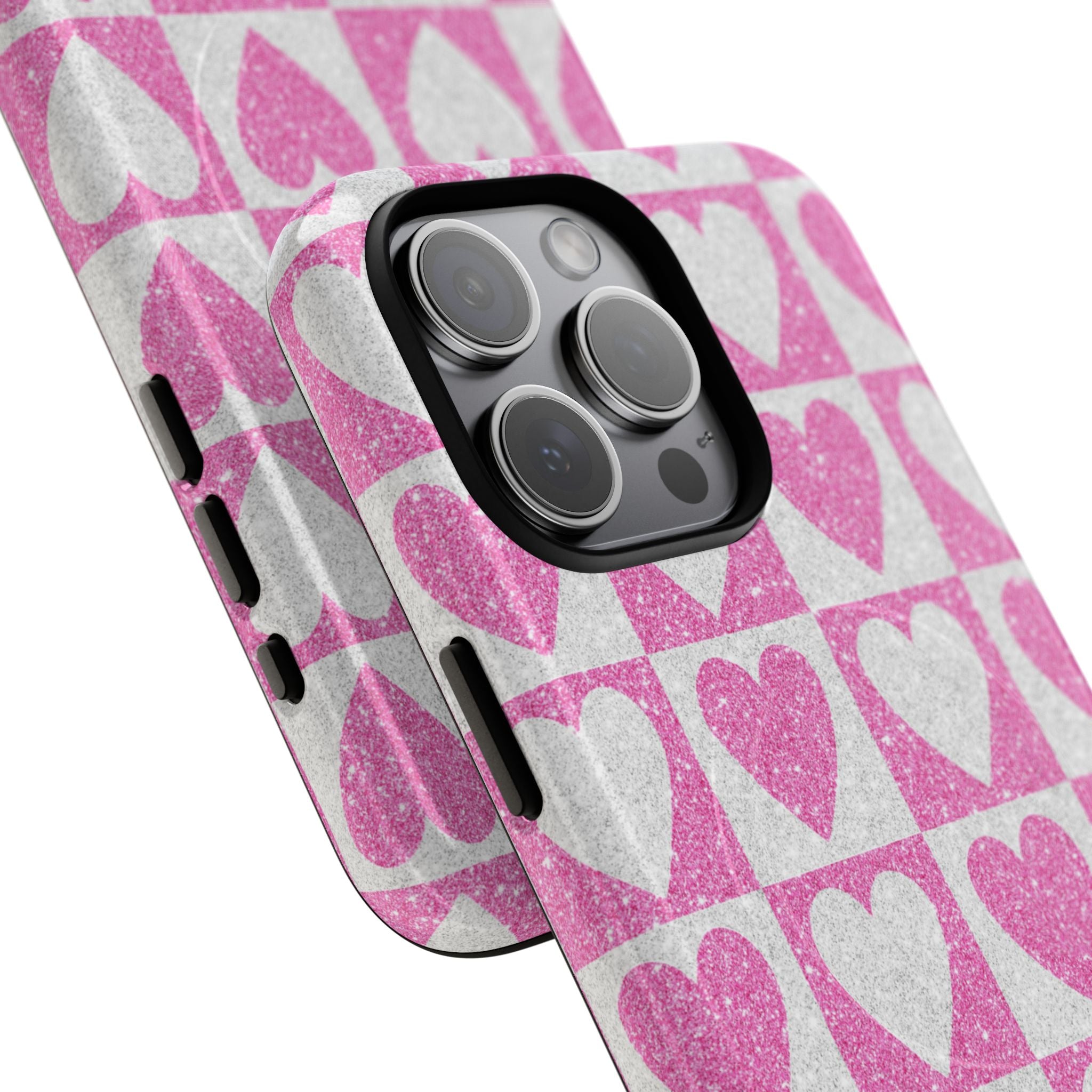 Glitter Heart Grid iPhone 15 Pro Max Case - Tough+