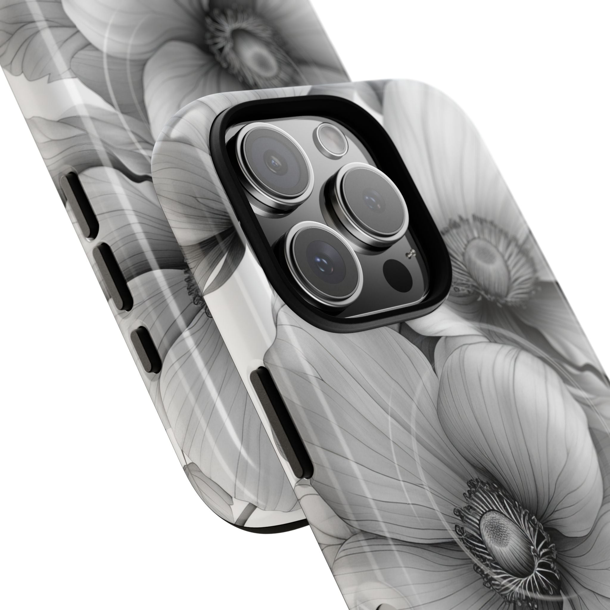 Grayscale Floral Harmony iPhone 16 - Tough+